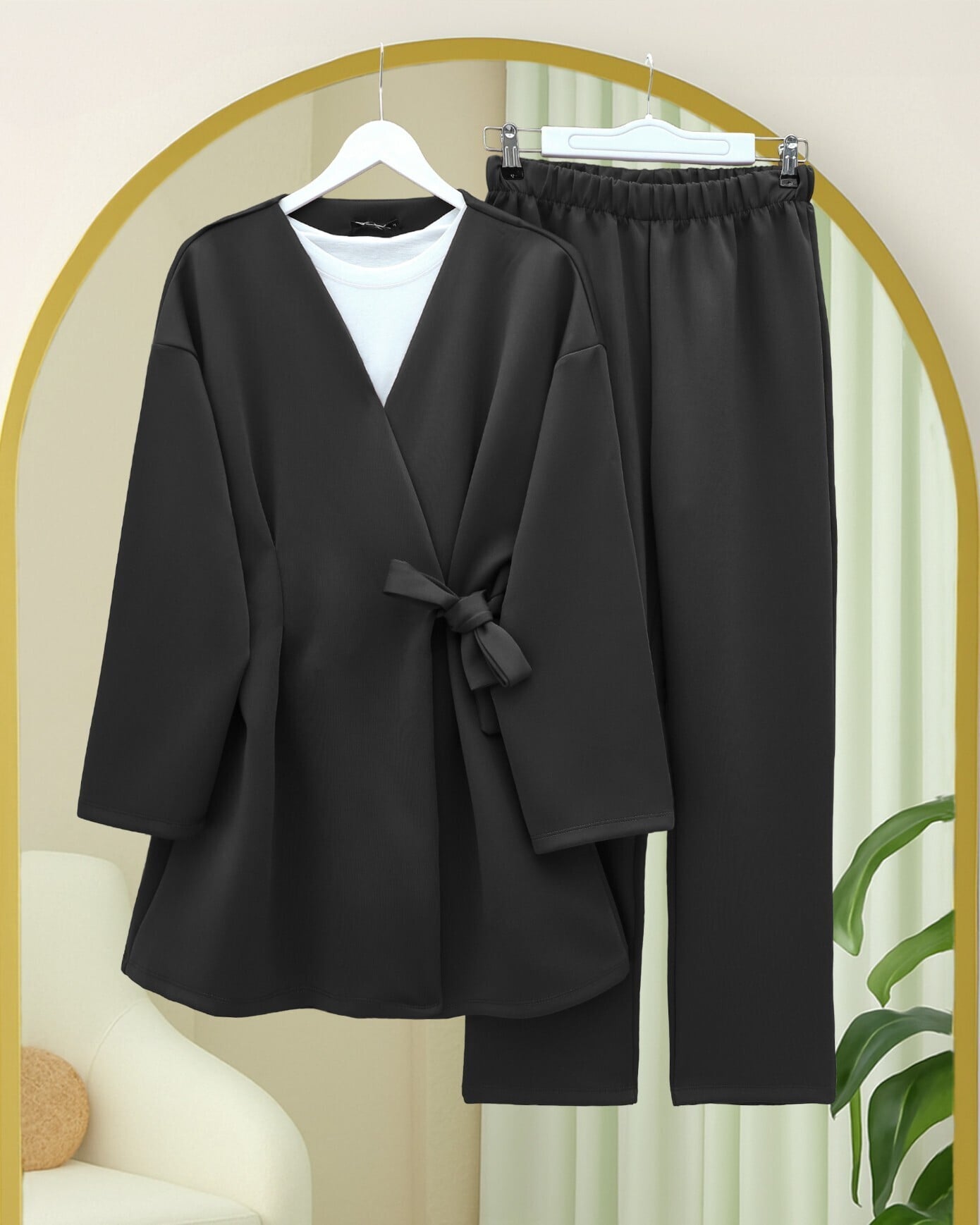 Black Scuba Kimono Co-ord Set with Double Tie Belt - Podyumplus - by Peralane - photo 3