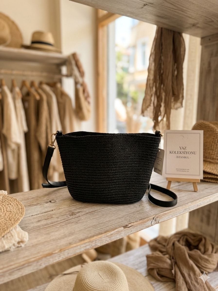NWC-1117 Black Mini Straw Bag - Nesvay - by Peralane