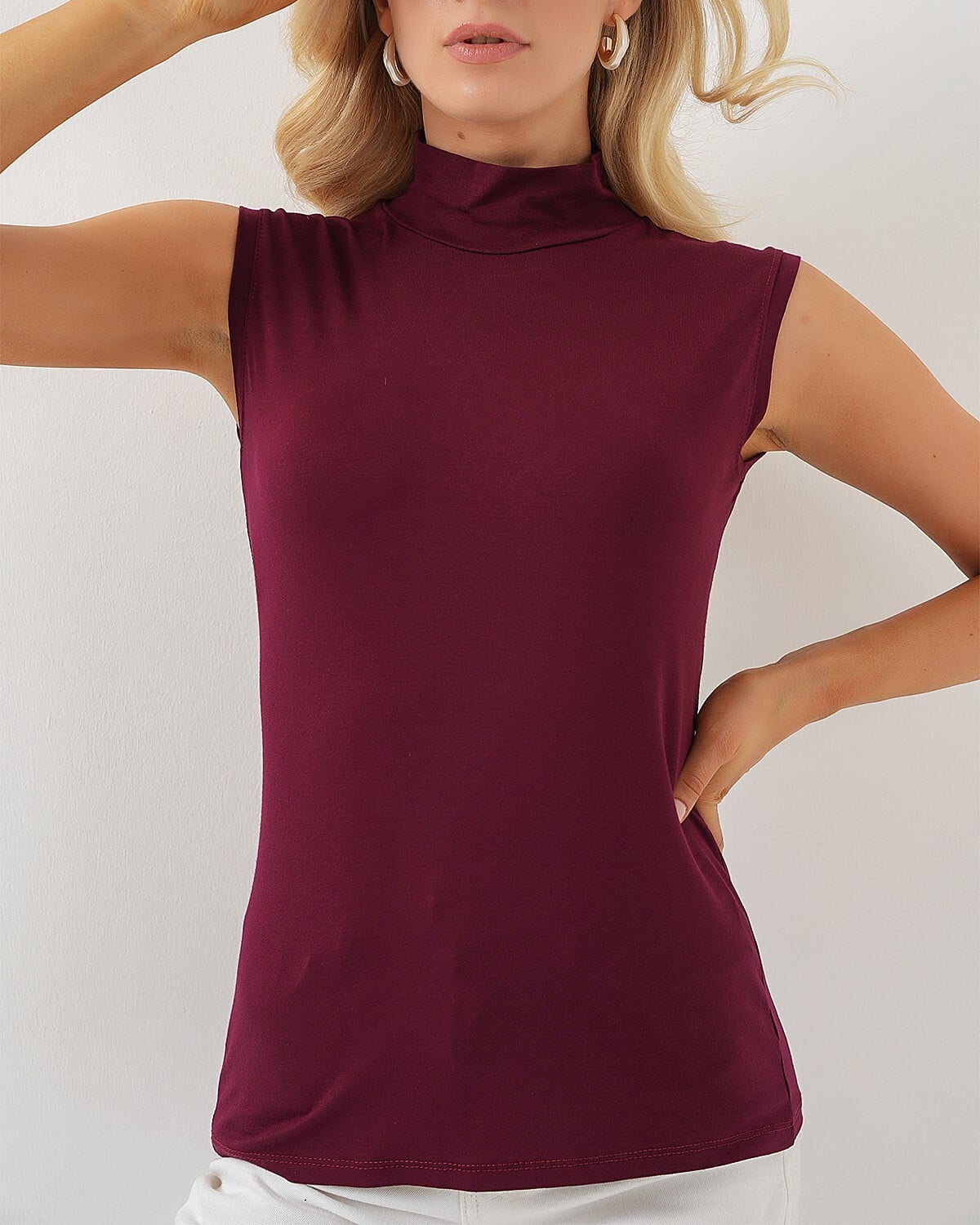 Women's Sleeveless Turtleneck Bodysuit - Burgundy - Bigdart - by Peralane - photo 3