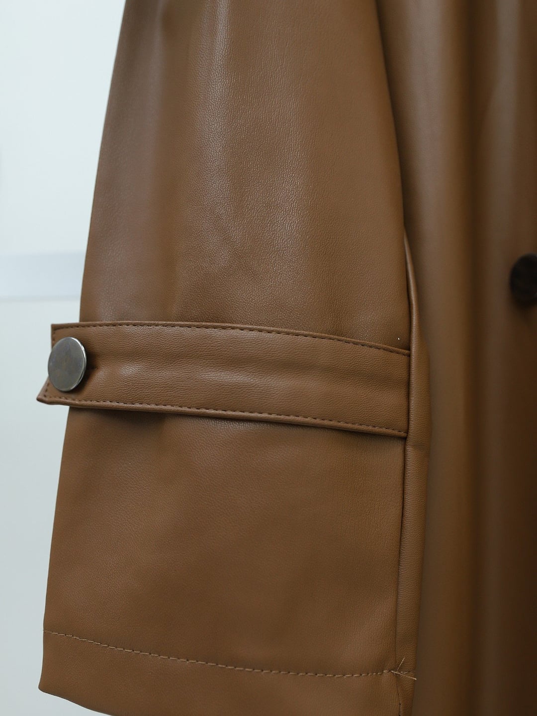Belted Faux Leather Trench Coat - Tan - Podyumplus - by Peralane - photo 13