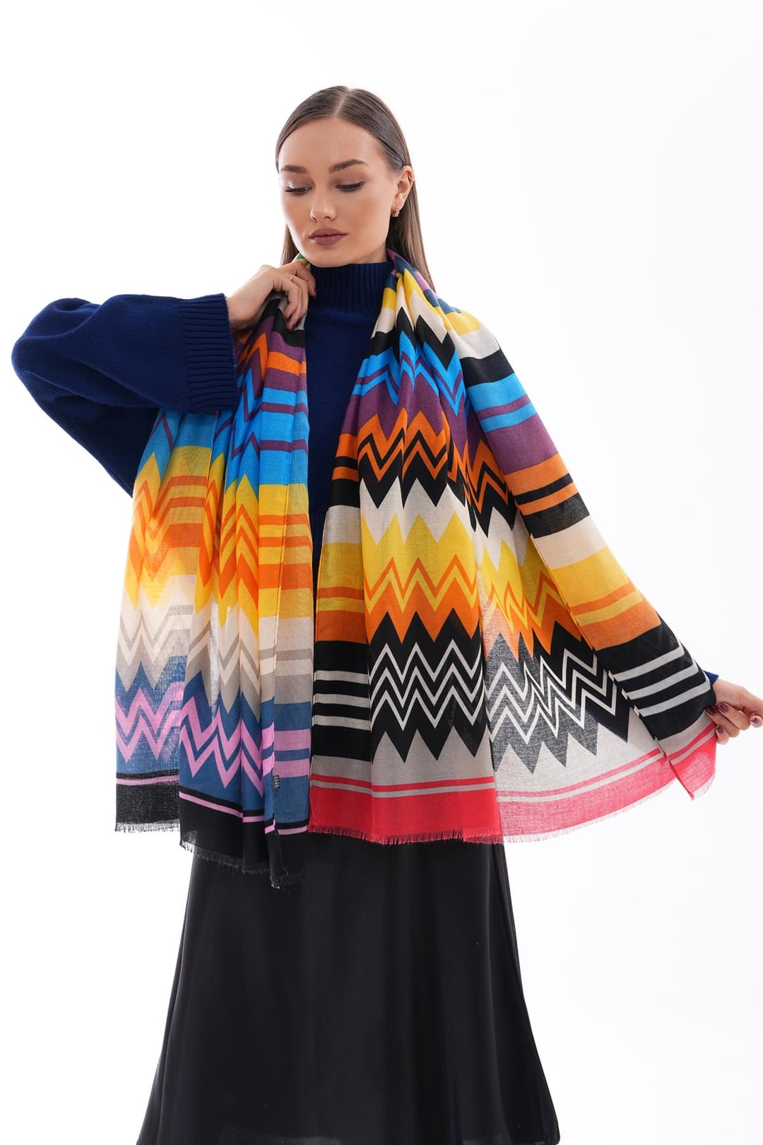 15216 Zigzag Patterned Red Scarf - Nesvay - by Peralane - photo 4