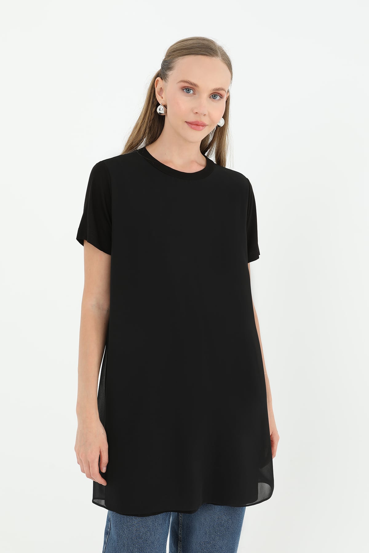 Women's Basic Long T-Shirt - Black - Puane - by Peralane - photo 5