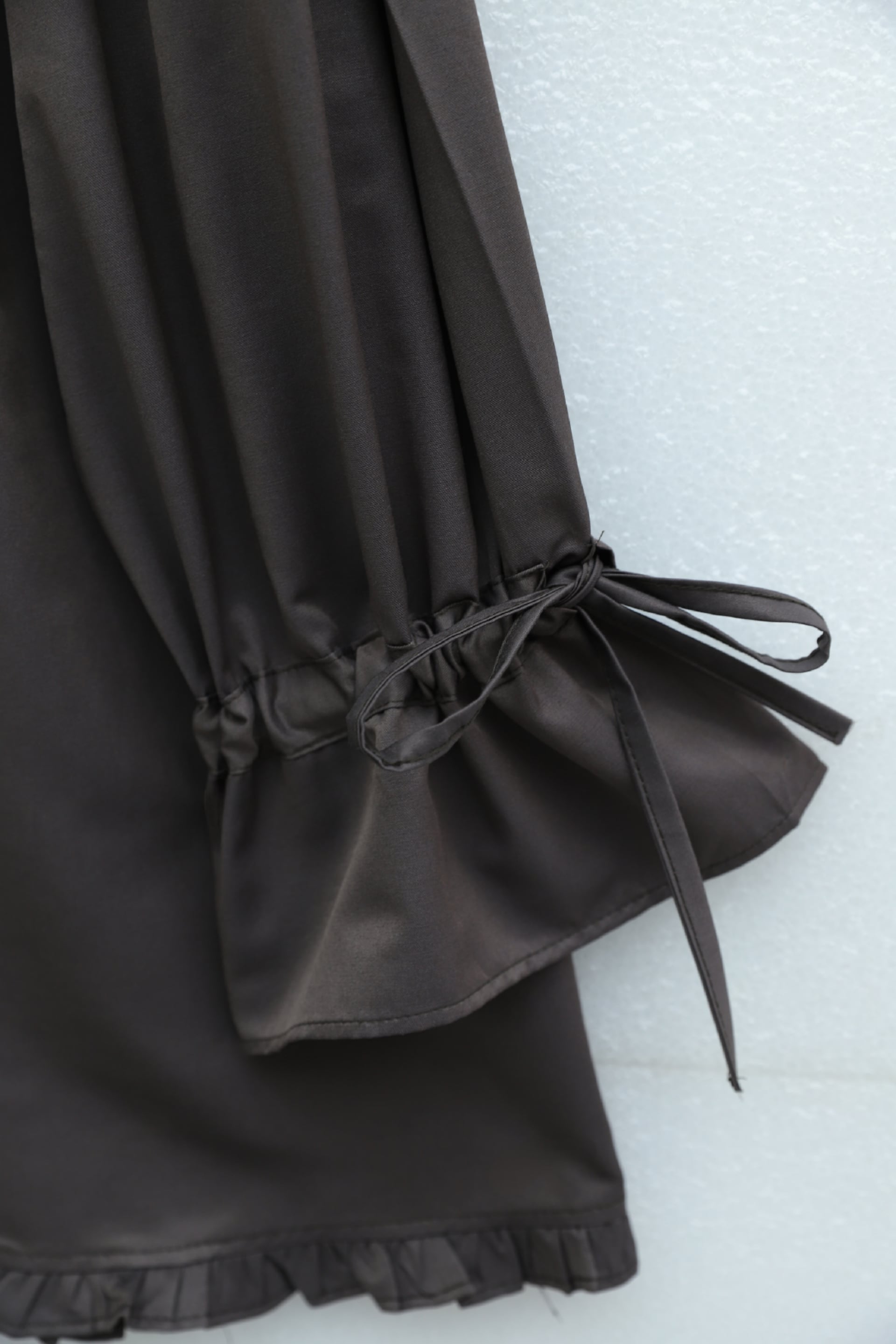 Ruffled Detail Sleeve Lace-Up Stone Button Cupra Tunic - Dark Brown - Podyumplus - by Peralane - photo 5