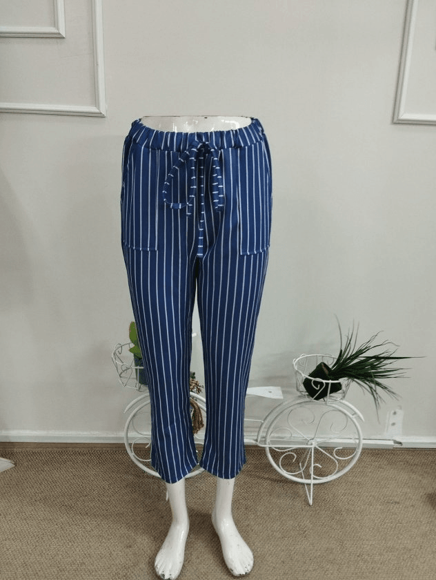 Women's High-Waist Drawstring Striped Modal Trousers - Janes - by Peralane - photo 4