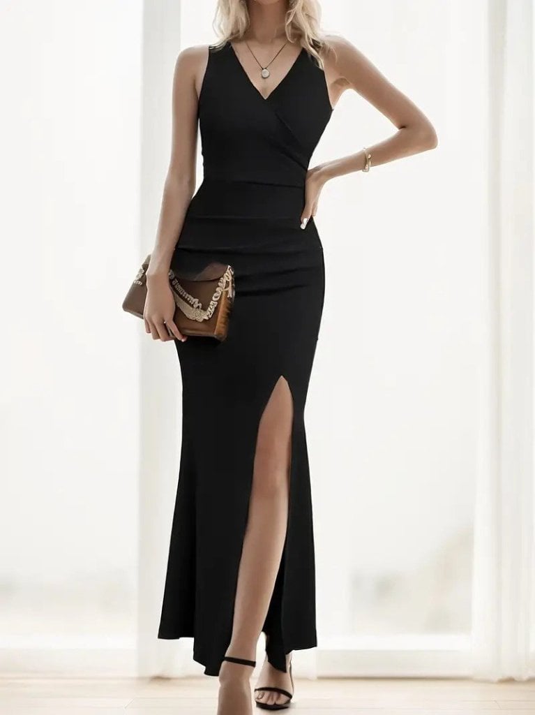 Women's Sleeveless V-Neck Maxi Dress with Slit - Janes - by Peralane - photo 5
