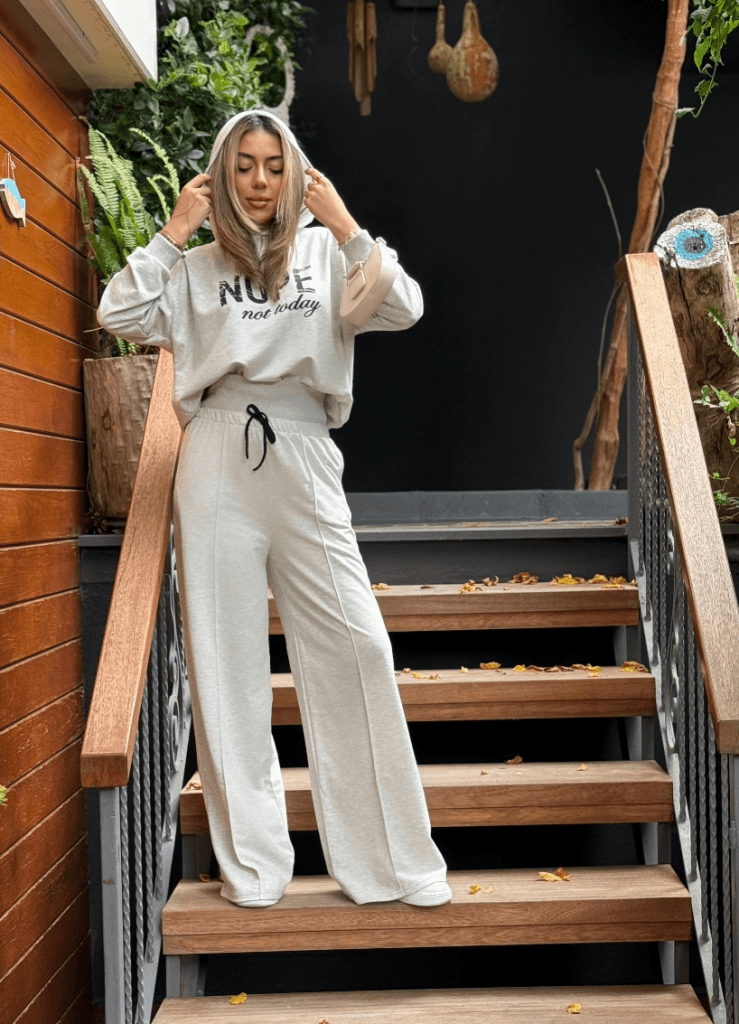Women's Long Sleeve Nope Print Ribbed Waist Two-Piece Lounge Set - Janes - by Peralane - photo 5