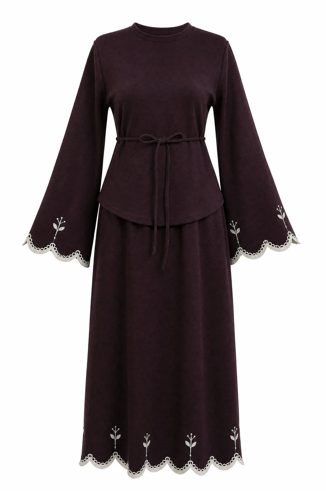 Embroidered Belted Maxi Skirt Set with Top - Plum - Podyumplus - by Peralane - photo 4