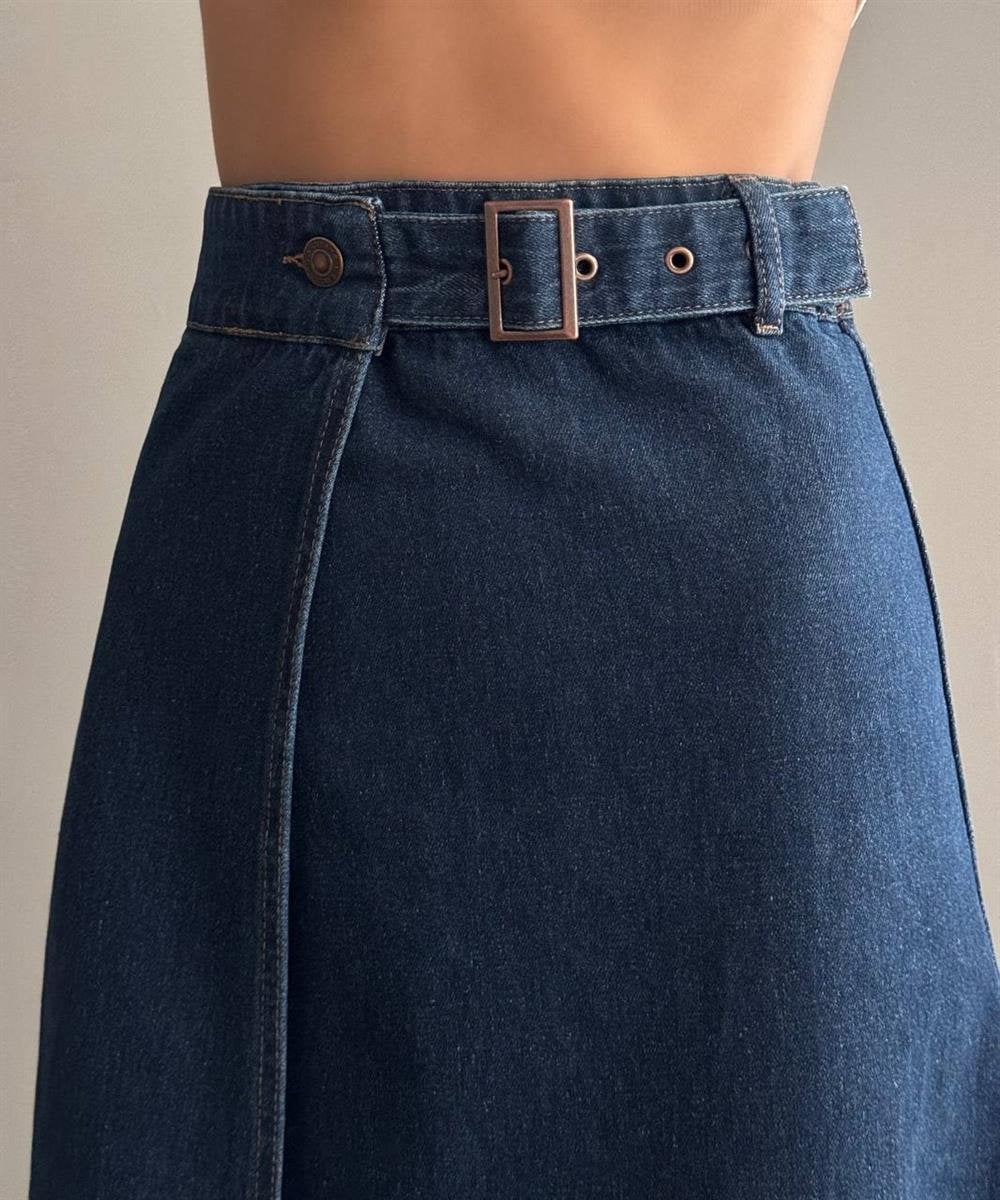 Women's High-Slit Denim Maxi Skirt in Dark Blue - Lacarino Jeans - by Peralane - photo 3