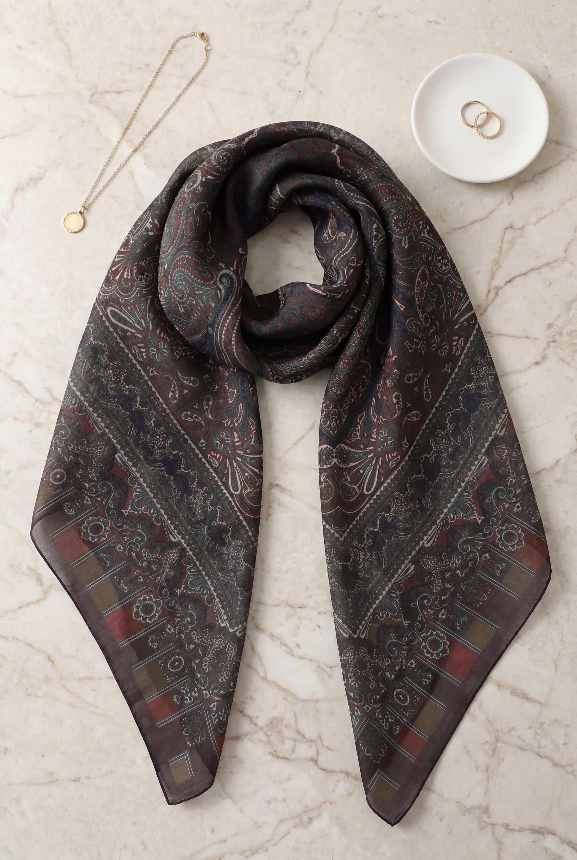 Women's Cotton Scarf with Paisley Pattern - Plum - Podyumplus - by Peralane - photo 2