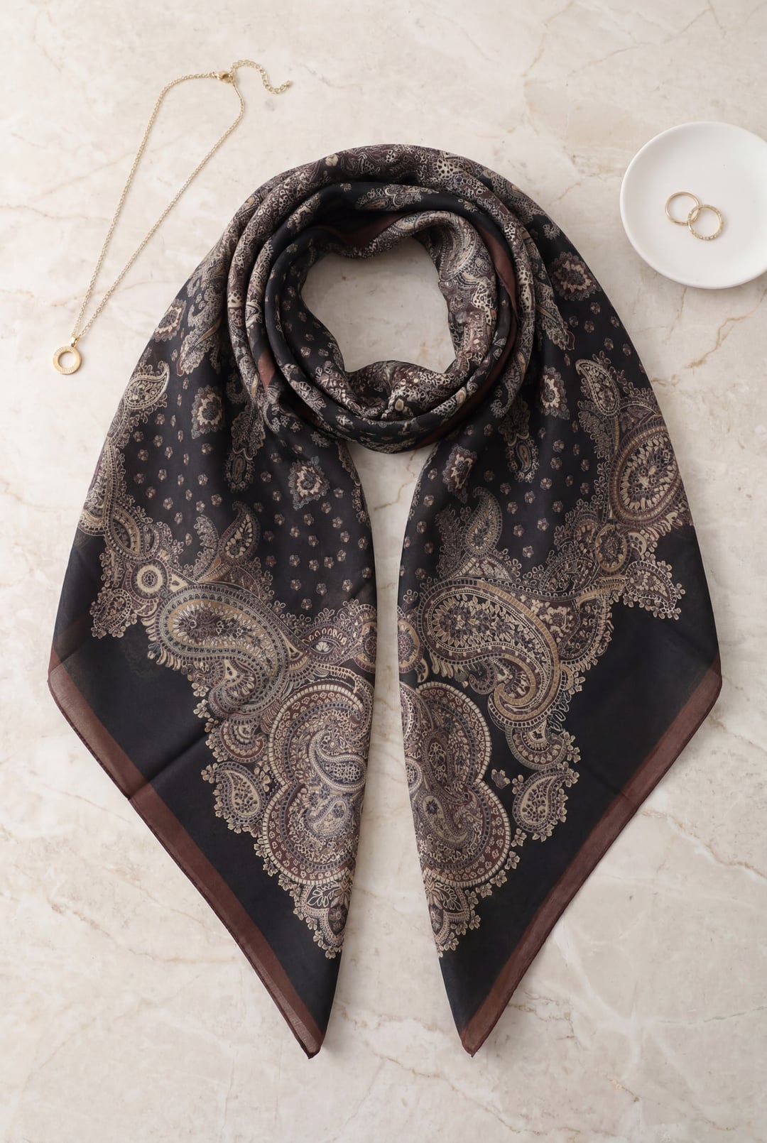 Crackle Print Cotton Scarf - Bordeaux - Podyumplus - by Peralane - photo 2