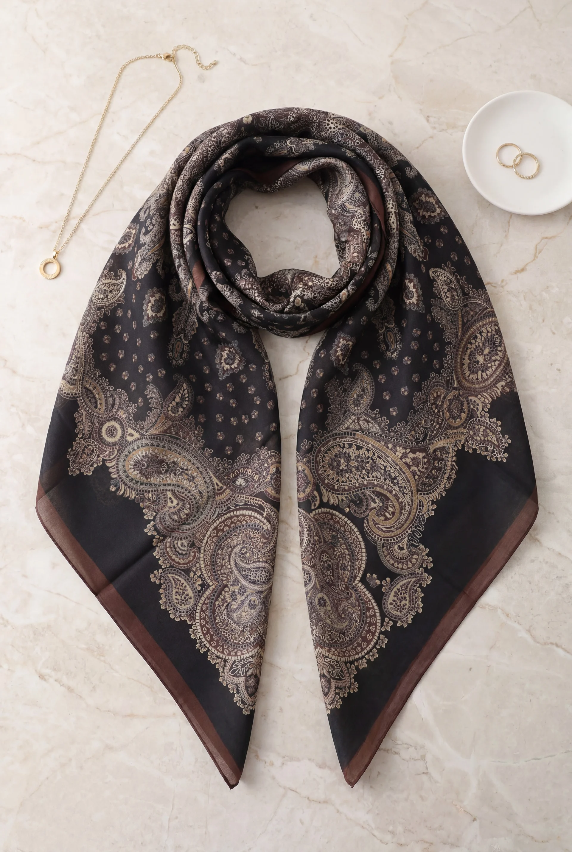 Crackle Print Cotton Scarf - Bordeaux - Podyumplus - by Peralane - photo 2