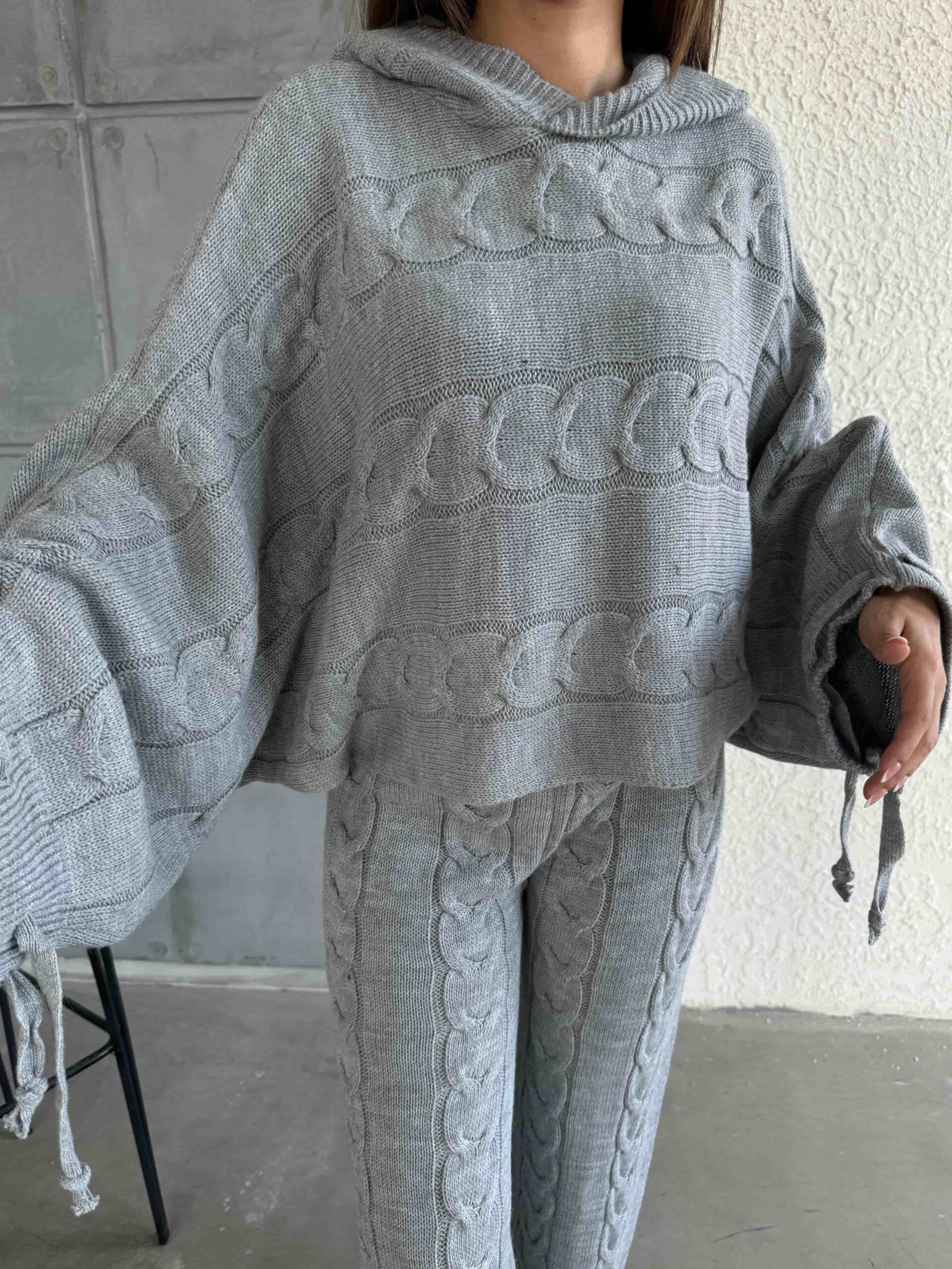 Hooded Knit Loungewear Set with Wide-Leg Trousers - My Bee - by Peralane - photo 3