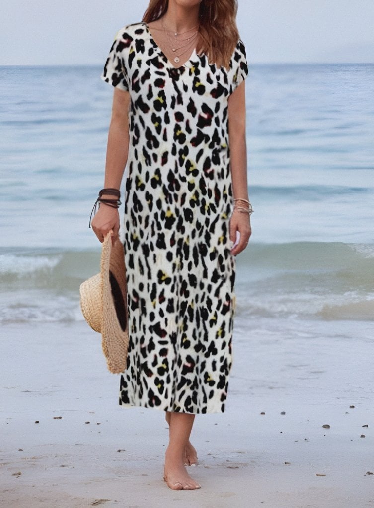 Women's Short Sleeve V-Neck Maxi Zebra Print Dress - Janes - by Peralane - photo 4