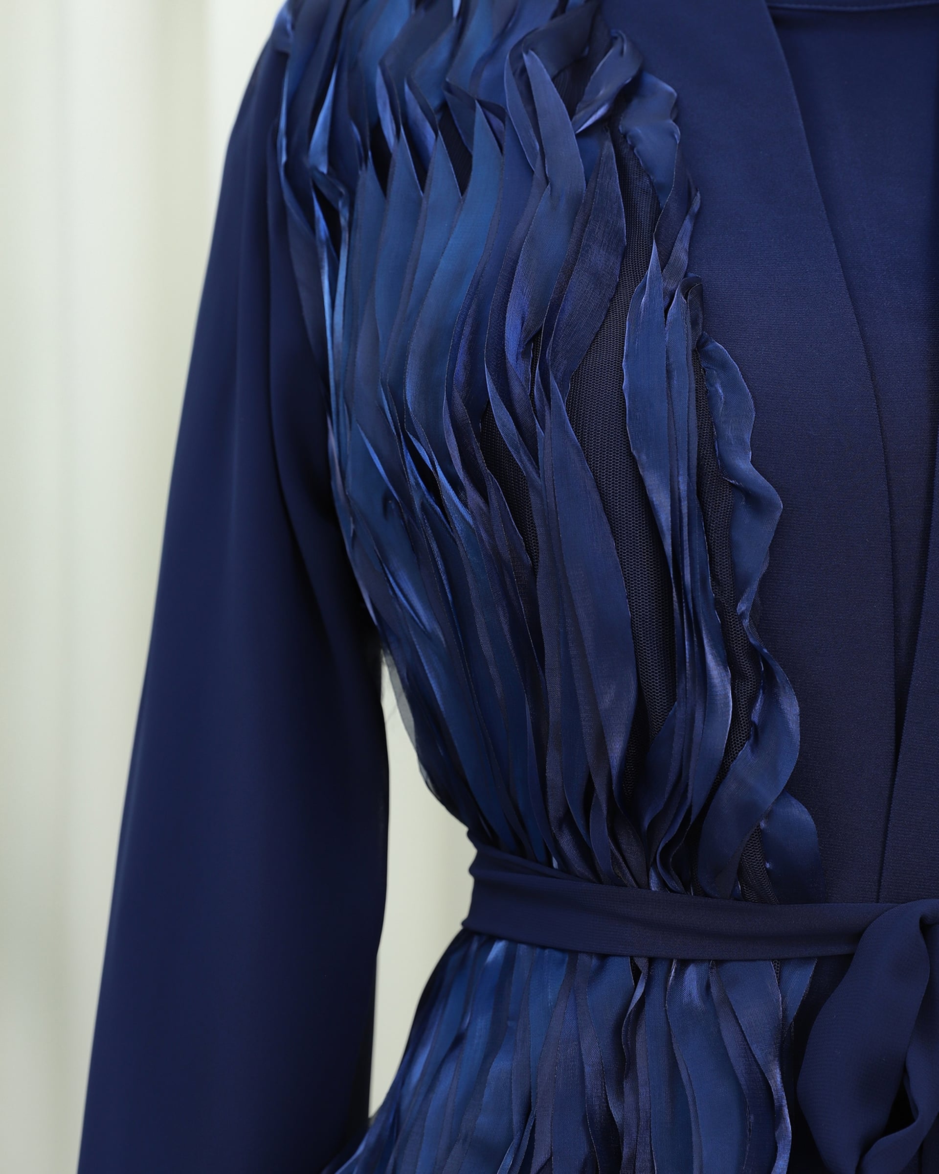 Navy Blue Tulle Detail Belted Layered Skirt Abaya Set - Podyumplus - by Peralane - photo 7