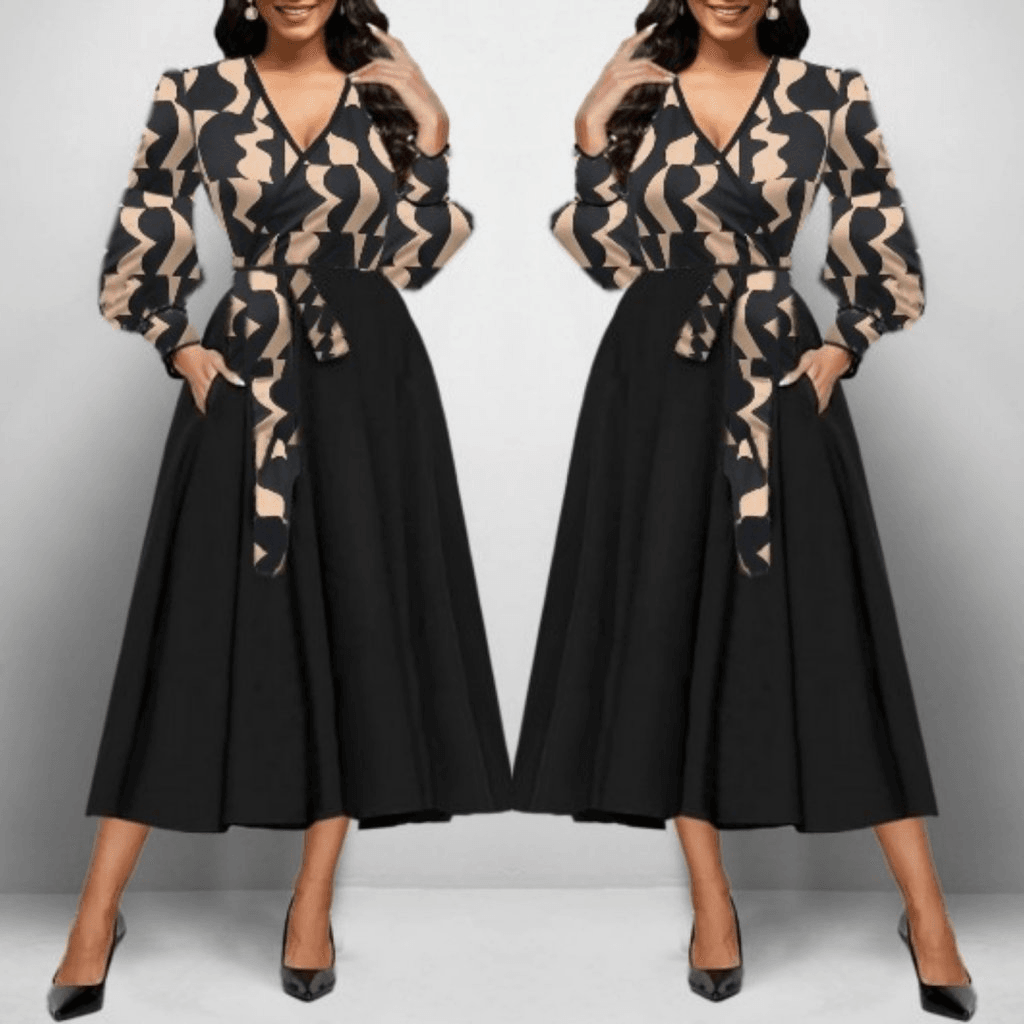 Women's Long-Sleeved Wrap-Collar Crepe Midi Dress - Janes - by Peralane - photo 3