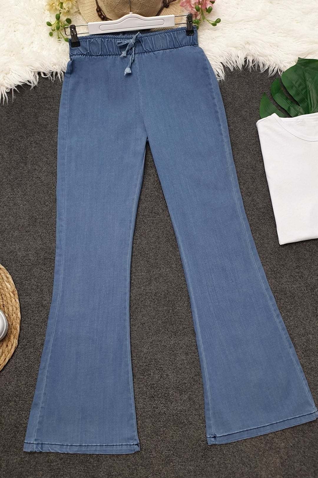 Women's Light Blue Drawstring Wide-Leg Denim Trousers - Podyumplus - by Peralane - photo 8