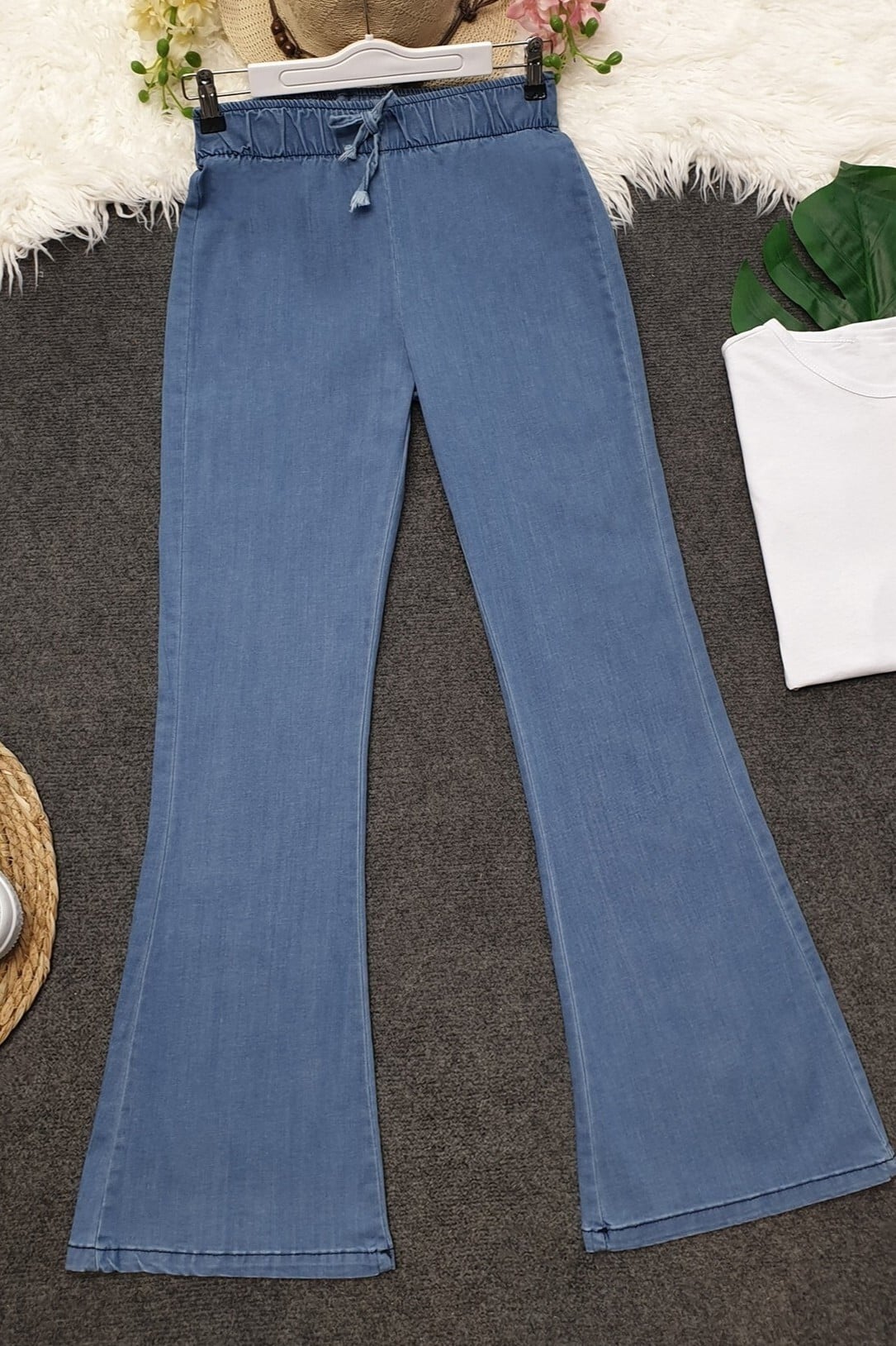 Women's Light Blue Drawstring Wide-Leg Denim Trousers - Podyumplus - by Peralane - photo 8