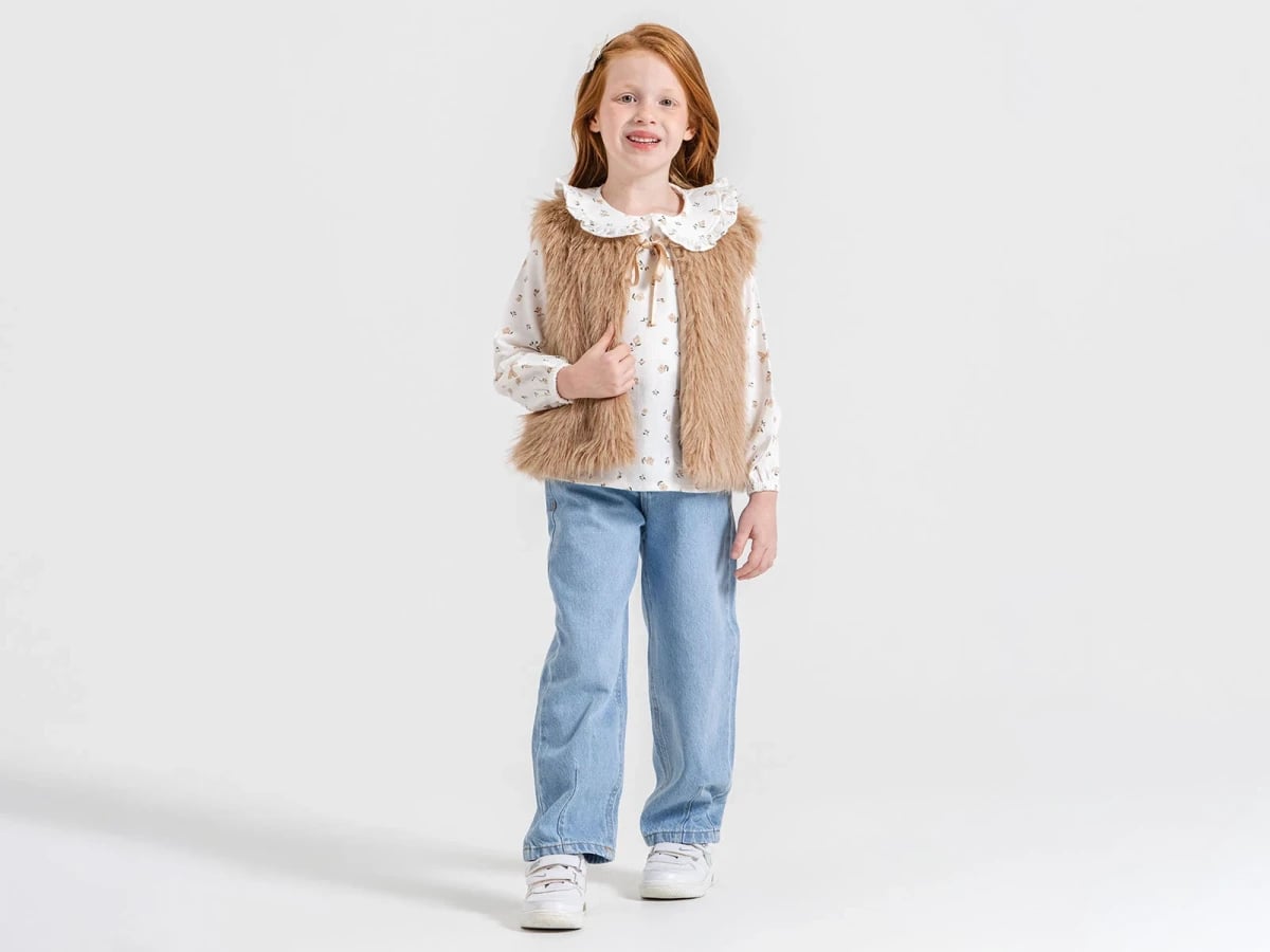 Girls' Floral Print Faux Fur Vest Set - 3-6 Years - Ecolkiz - by Peralane