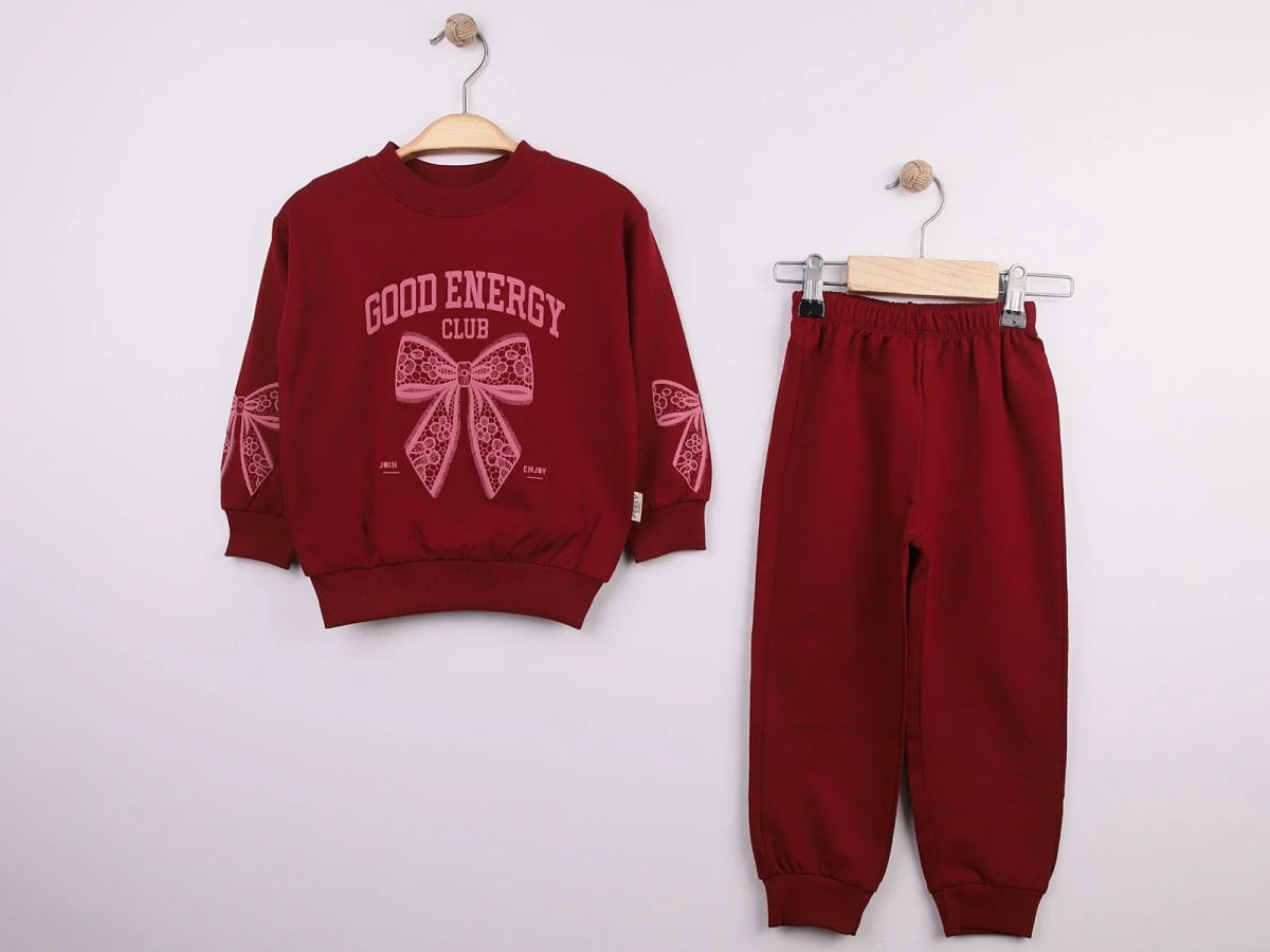 Bow Print Girls' Suit - Burgundy - Feely Kids - by Peralane
