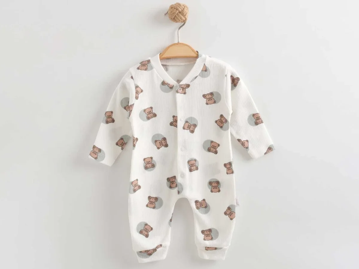 Bear Print Unisex Baby Romper with Feet - Pack of 3 - Nayinom - by Peralane
