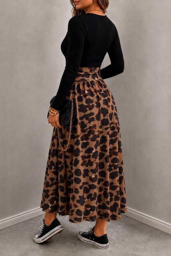 Women's Long-Sleeve Square Neck Viscose Leopard Print Tie-Waist Dress - Janes - by Peralane - photo 3