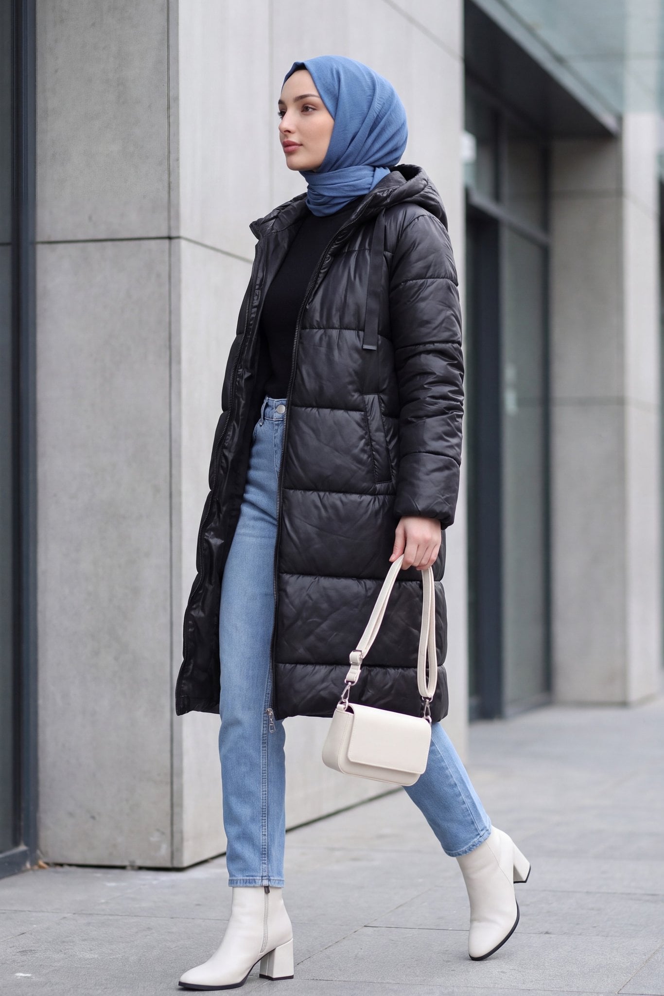 Black Hooded Quilted Puffer Jacket with Drawstring Detail - Podyumplus - by Peralane - photo 5
