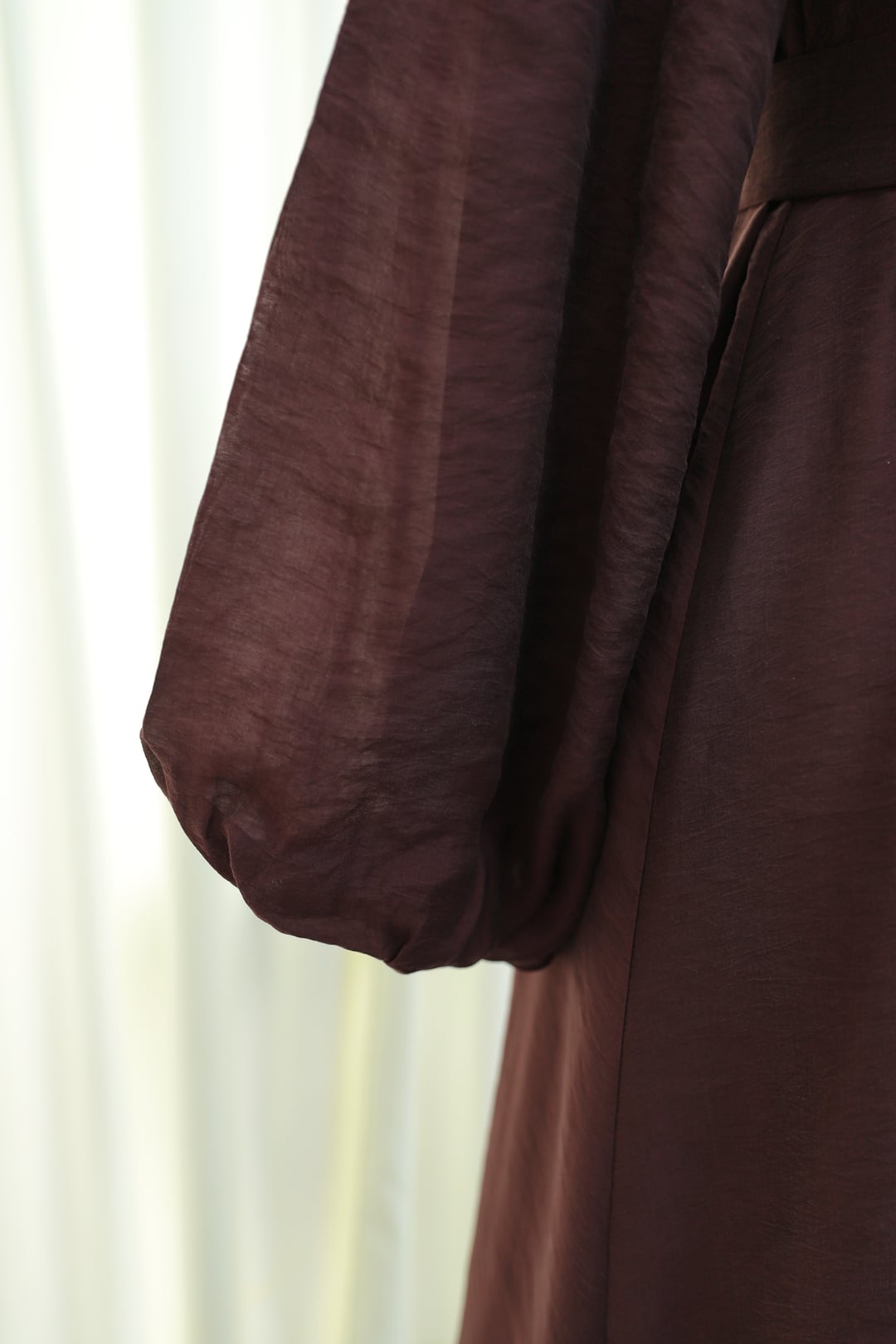 Brooch Detail Belted Lined Balloon Sleeve Tulle Voile Dress - Plum - Podyumplus - by Peralane - photo 9