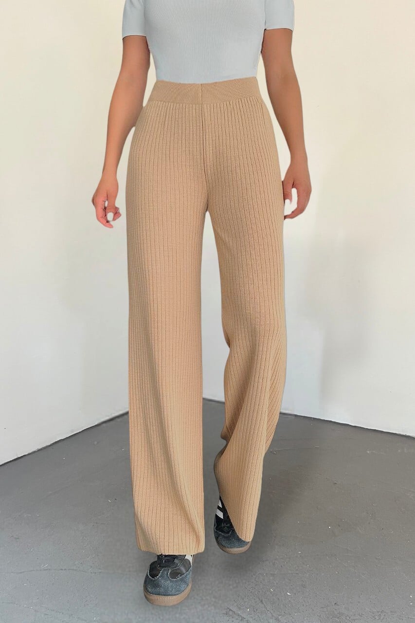 Ribbed Knit Wide-Leg Trousers - Camel - Podyumplus - by Peralane - photo 2