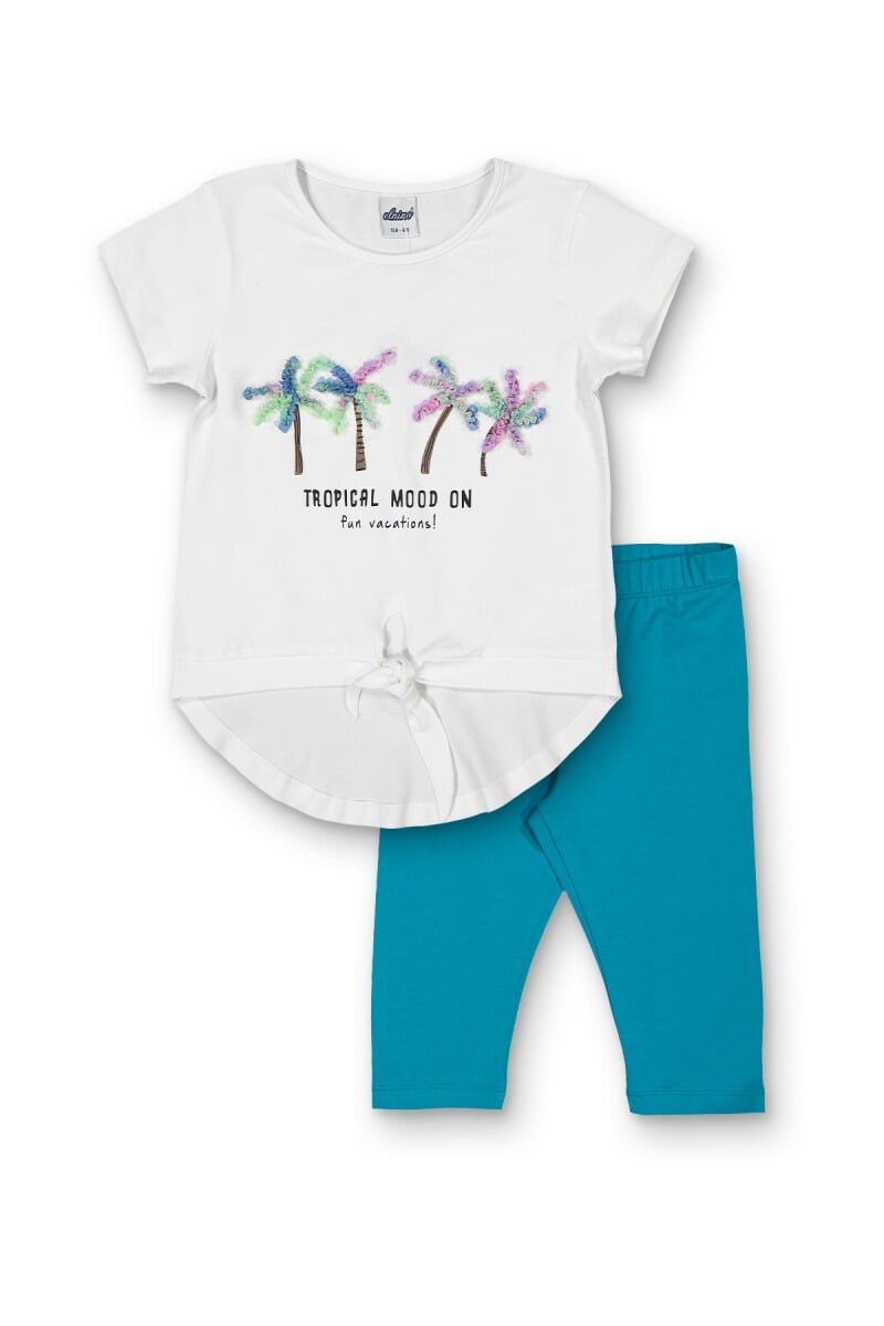 Girls' 2-Piece Top and Leggings Set with Tropical Print, Mint Green, Sizes 8-14 Years - Elnino - by Peralane