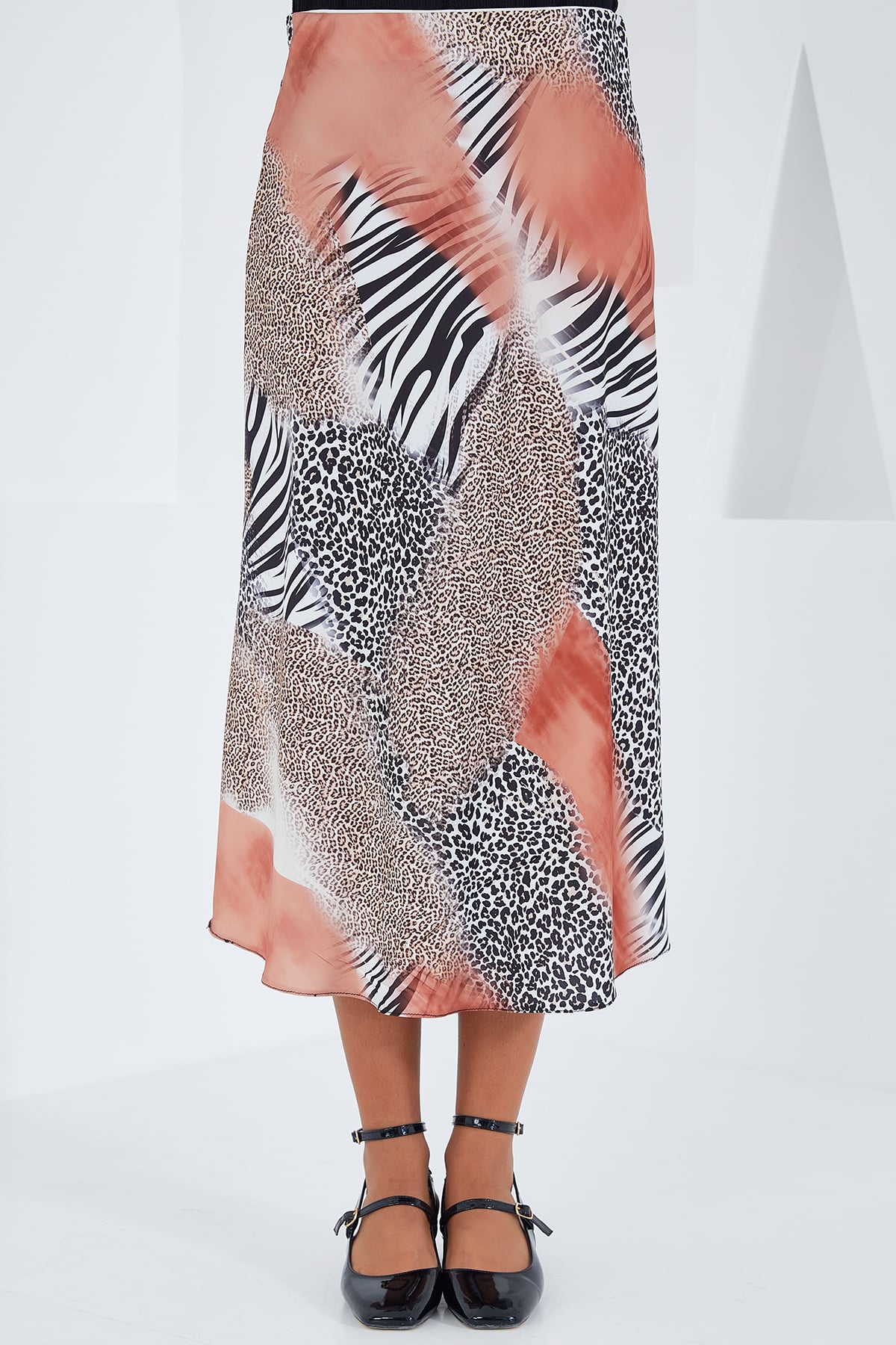 Women's Salmon and Black Patterned Satin Skirt and Tank Top Set - Bigdart - by Peralane - photo 2