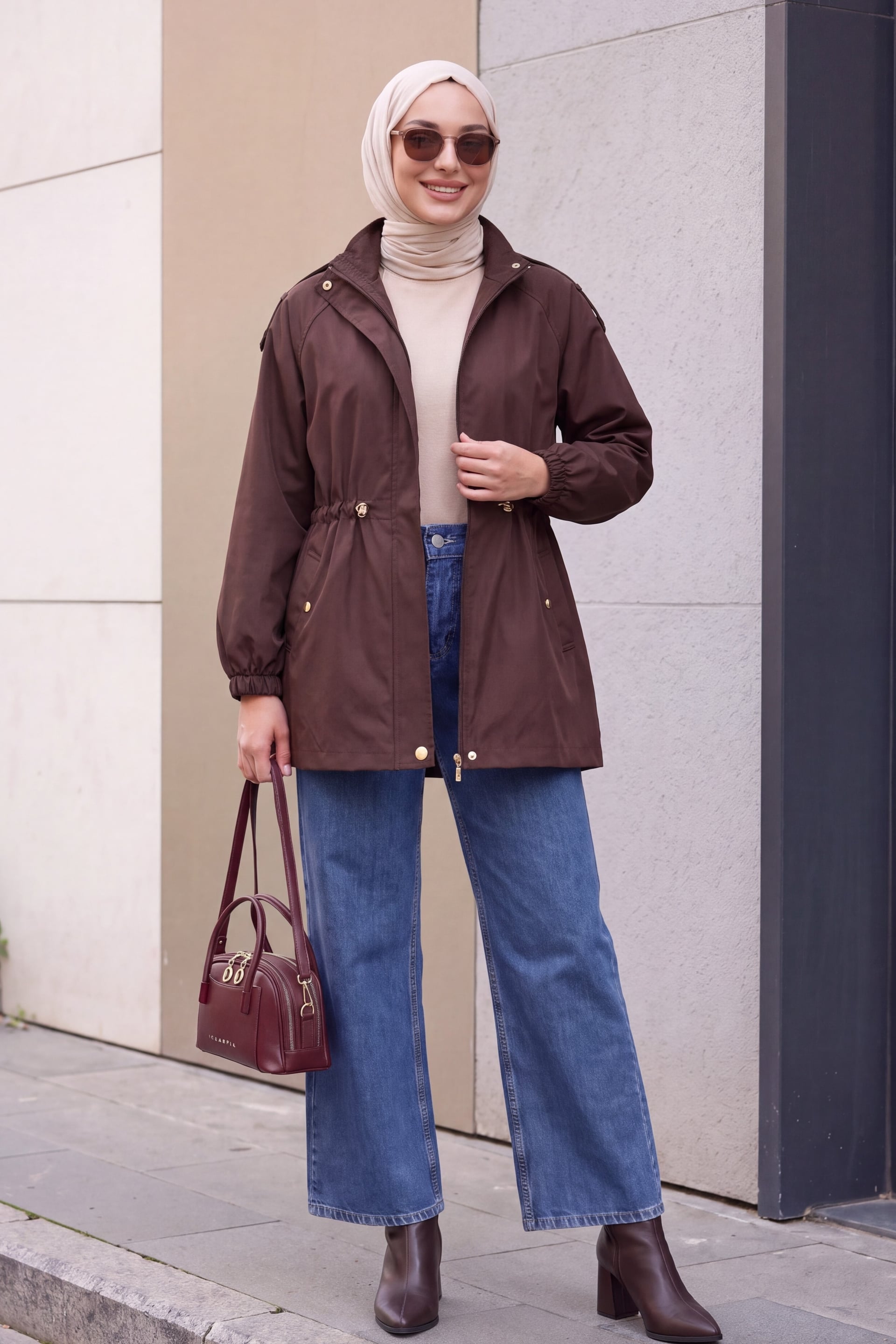 Women's Brown Drawstring Waist Jacket 10322 - Bigdart - by Peralane - photo 3