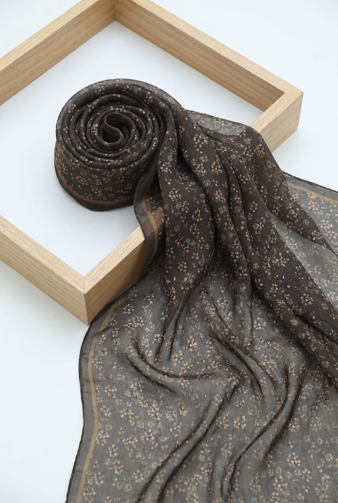 Dark Brown Floral Print Voile Shawl - Podyumplus - by Peralane