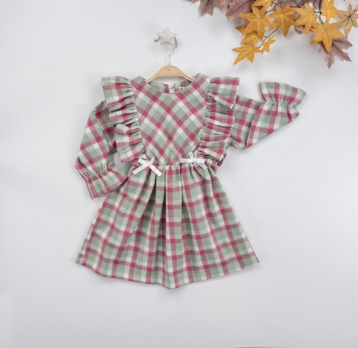 Plaid Ruffle Dress for Girls - Mint Green - Busra Bebe - by Peralane