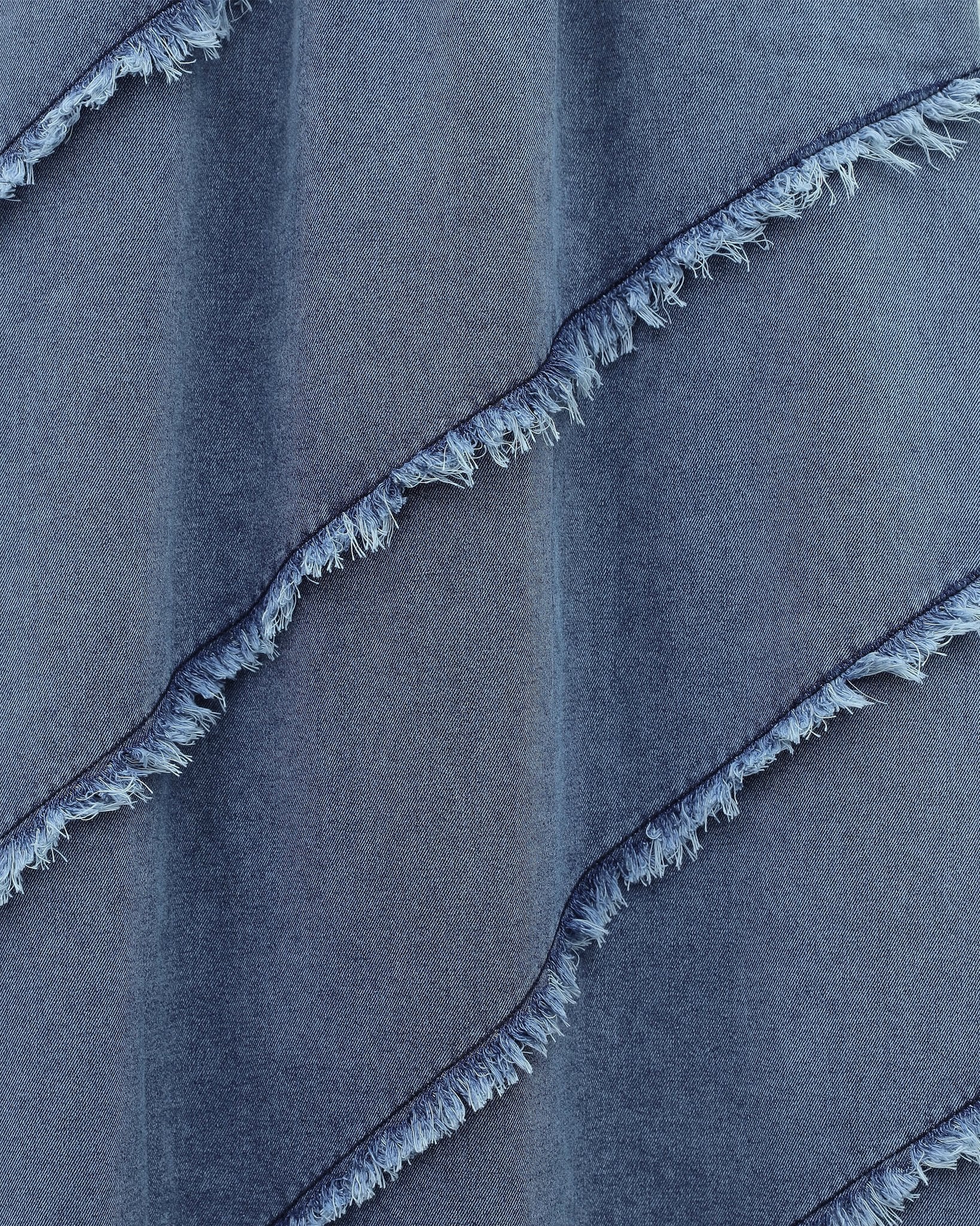 Frayed Hem Elastic Waist Denim Maxi Skirt - Blue - Podyumplus - by Peralane - photo 5