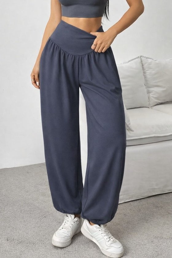 Women's High Waist Gather Wide Leg Viscose Two-Thread Trousers - Janes - by Peralane