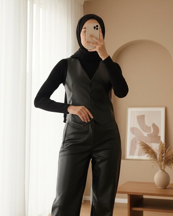 Short Faux Leather Vest - Black - Bigdart - by Peralane
