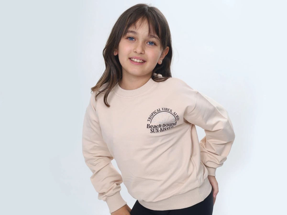 Beach Bound Printed Girls Sweatshirt (Beige) - Vizviz - by Peralane