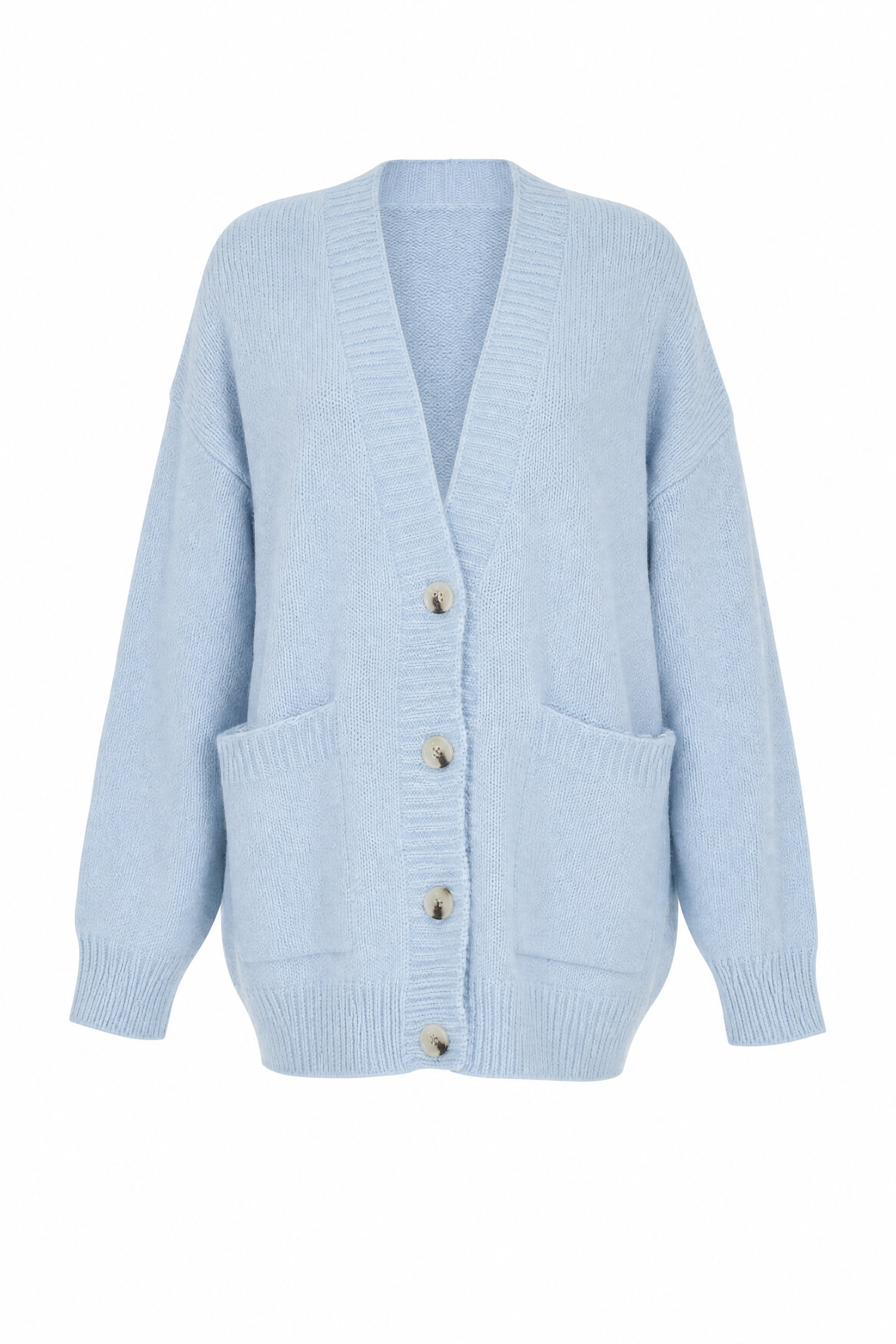 Buttoned Double-Pocket Relaxed Knit Cardigan - Baby Blue - Podyumplus - by Peralane - photo 5