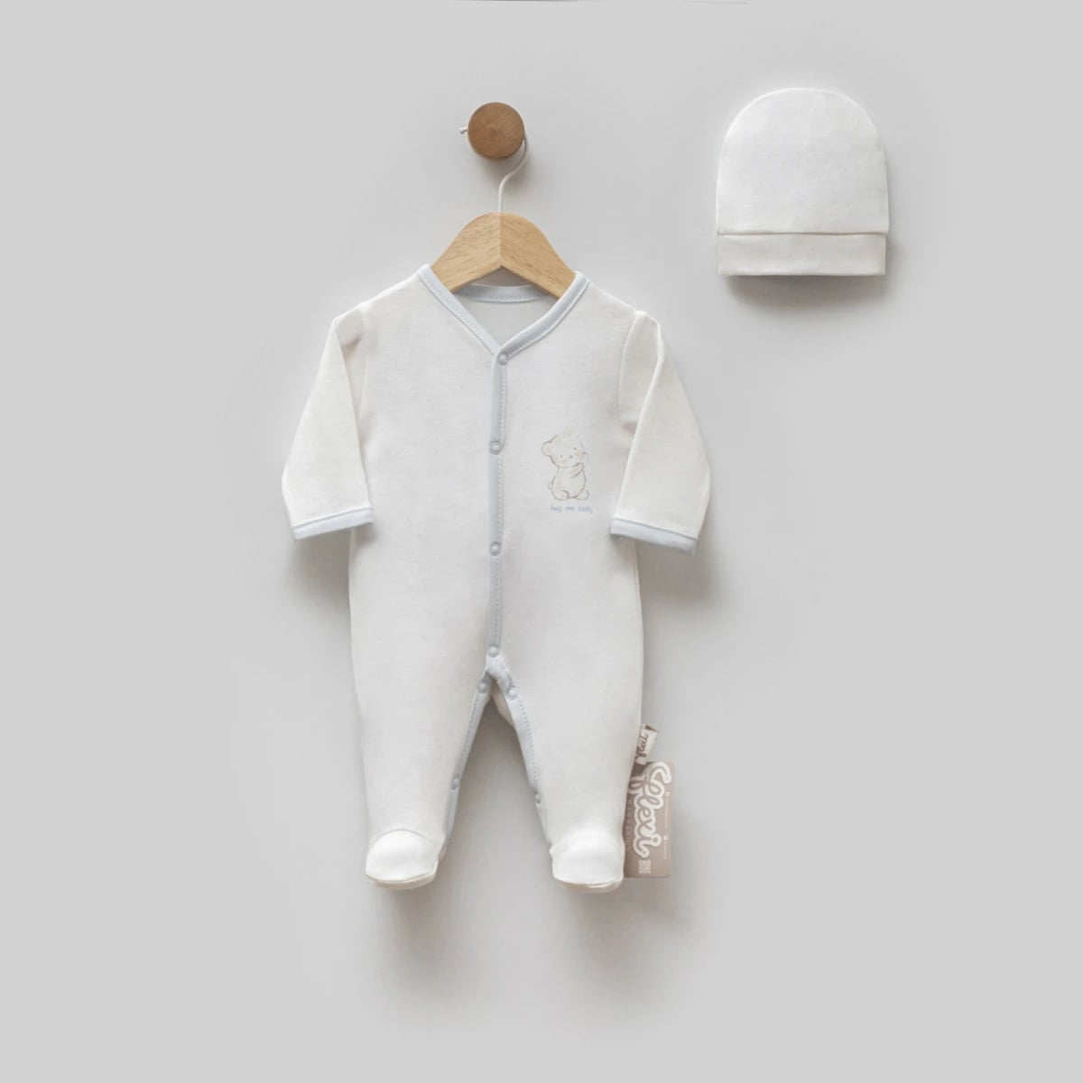 Baby Footie Set with Hat - White with Blue Trim (3-Pack) - Flexi Baby - by Peralane