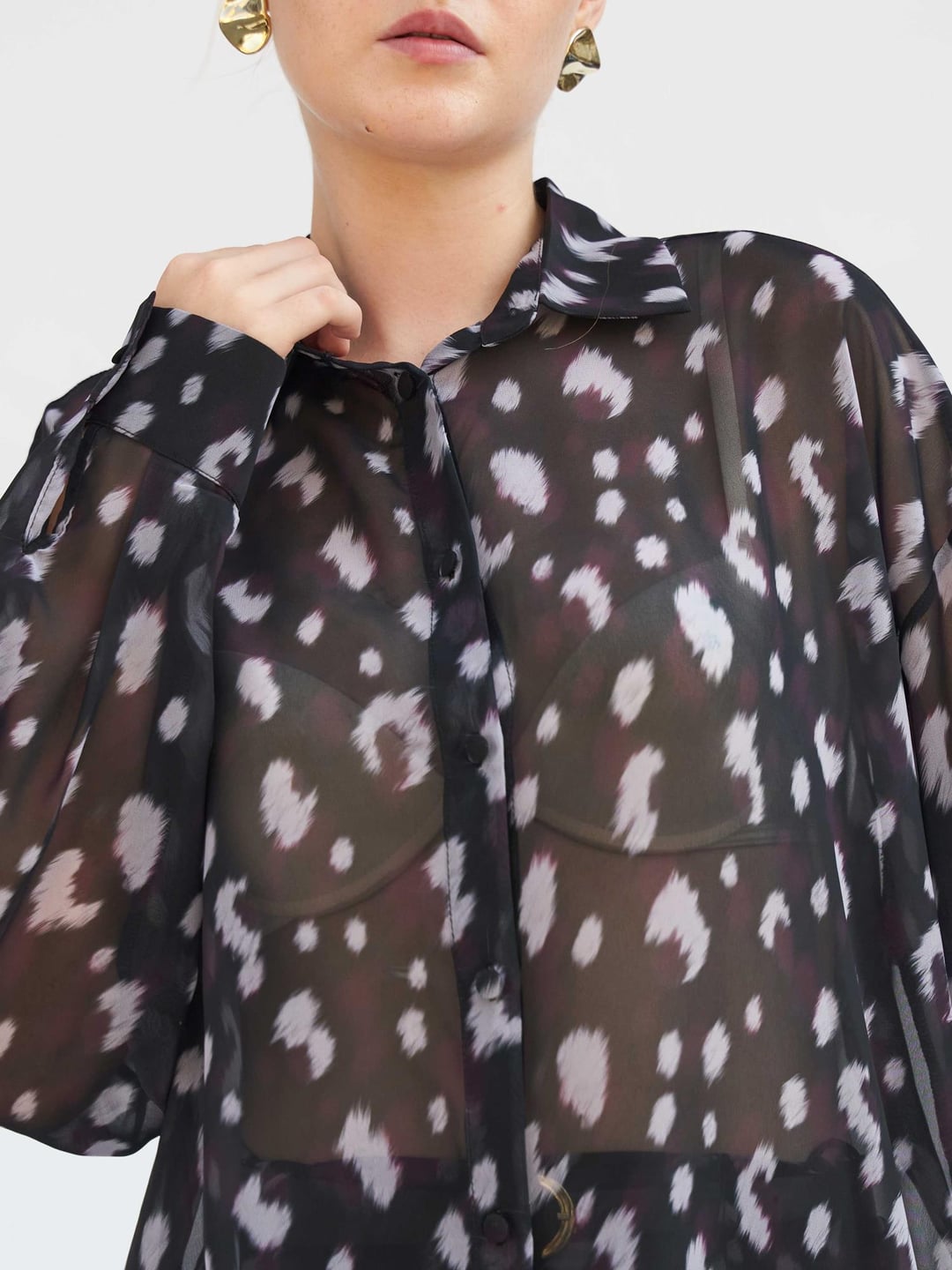 Sheer Black Abstract Spot Print Blouse with Collar - Lefon - by Peralane - photo 5