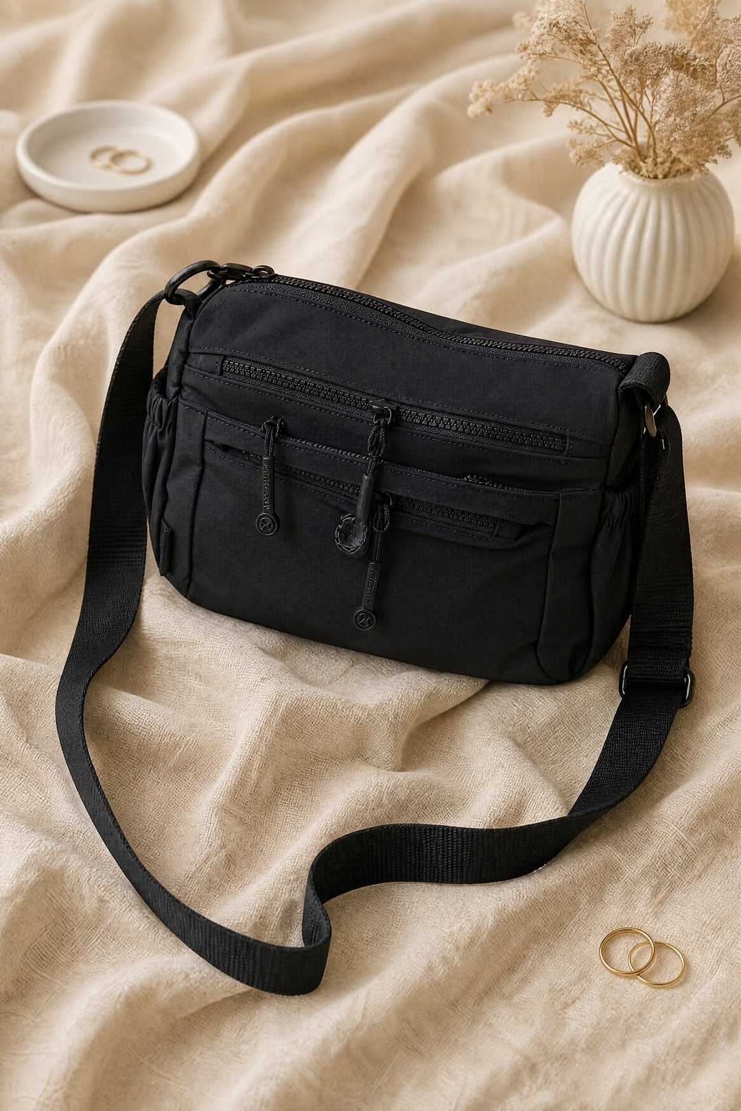 Black Multi-Compartment Crossbody Bag with Woven Strap - Podyumplus - by Peralane - photo 2