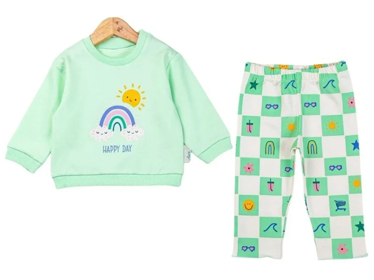 Rainbow Detail Girls Baby Pyjama Set - Green - Comix - by Peralane