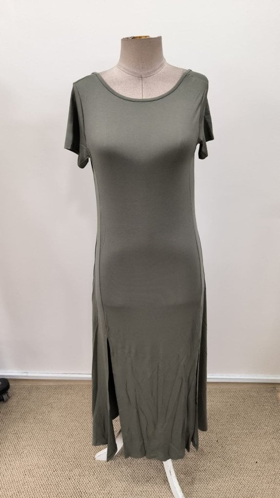 Women's Short-Sleeved Viscose Dress with Back Detail and Side Slits - Janes - by Peralane - photo 4