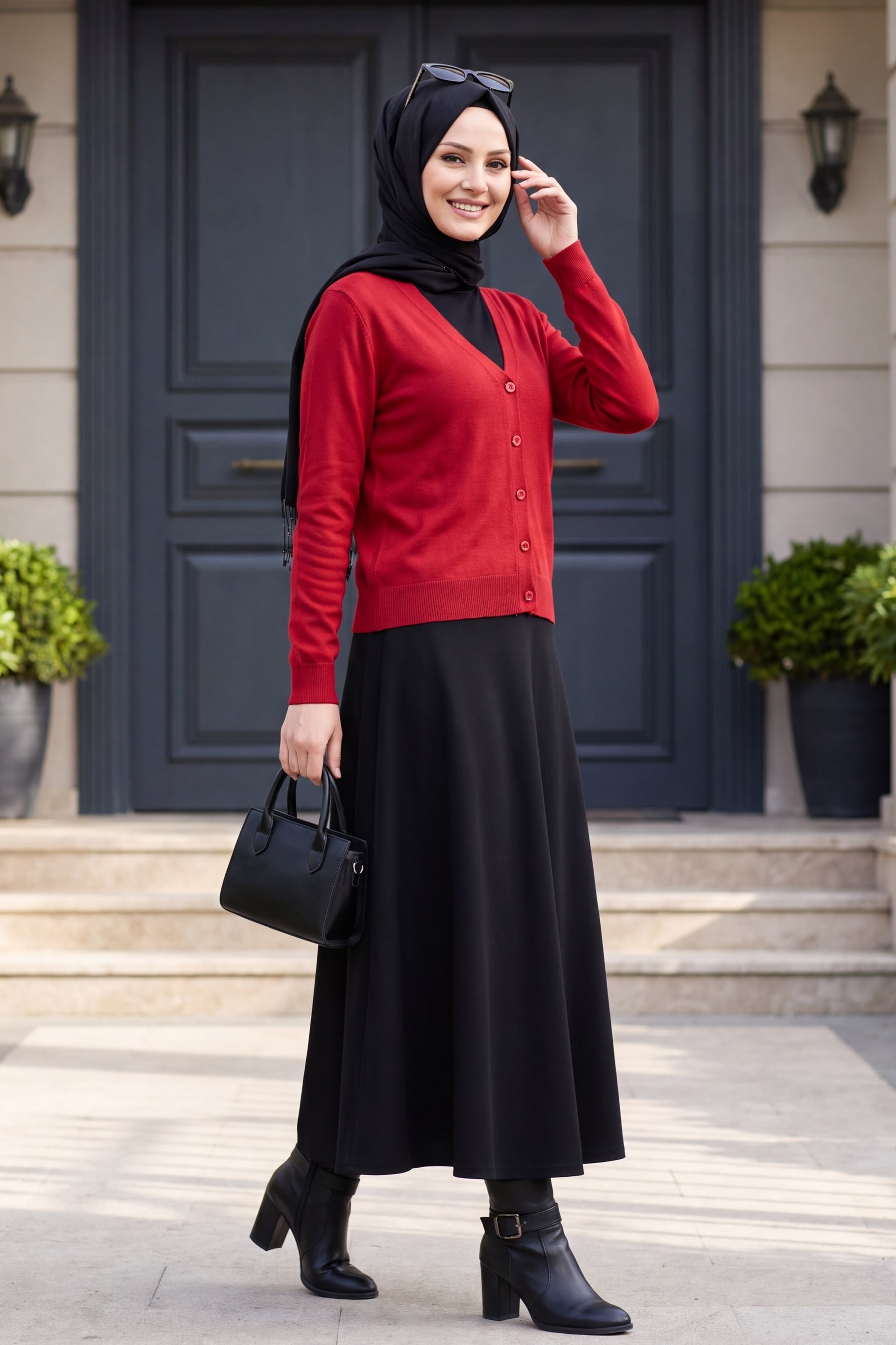 Buttoned Round Neck Knit Cardigan - Red - Podyumplus - by Peralane - photo 4