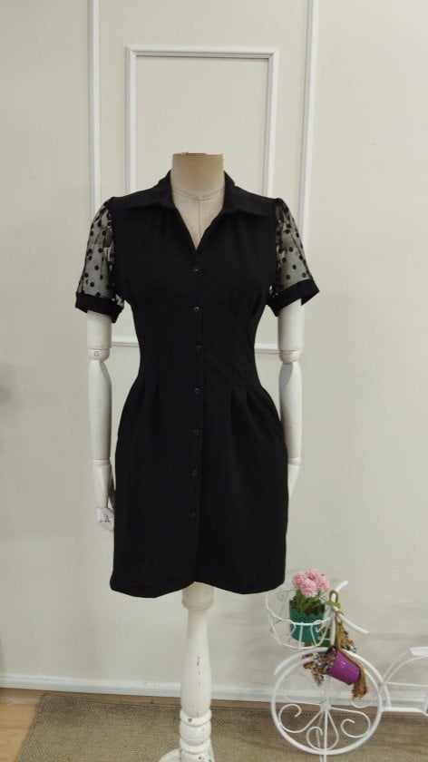 Short Sleeve Collared Front Button Crepe Dress - Janes - by Peralane - photo 4