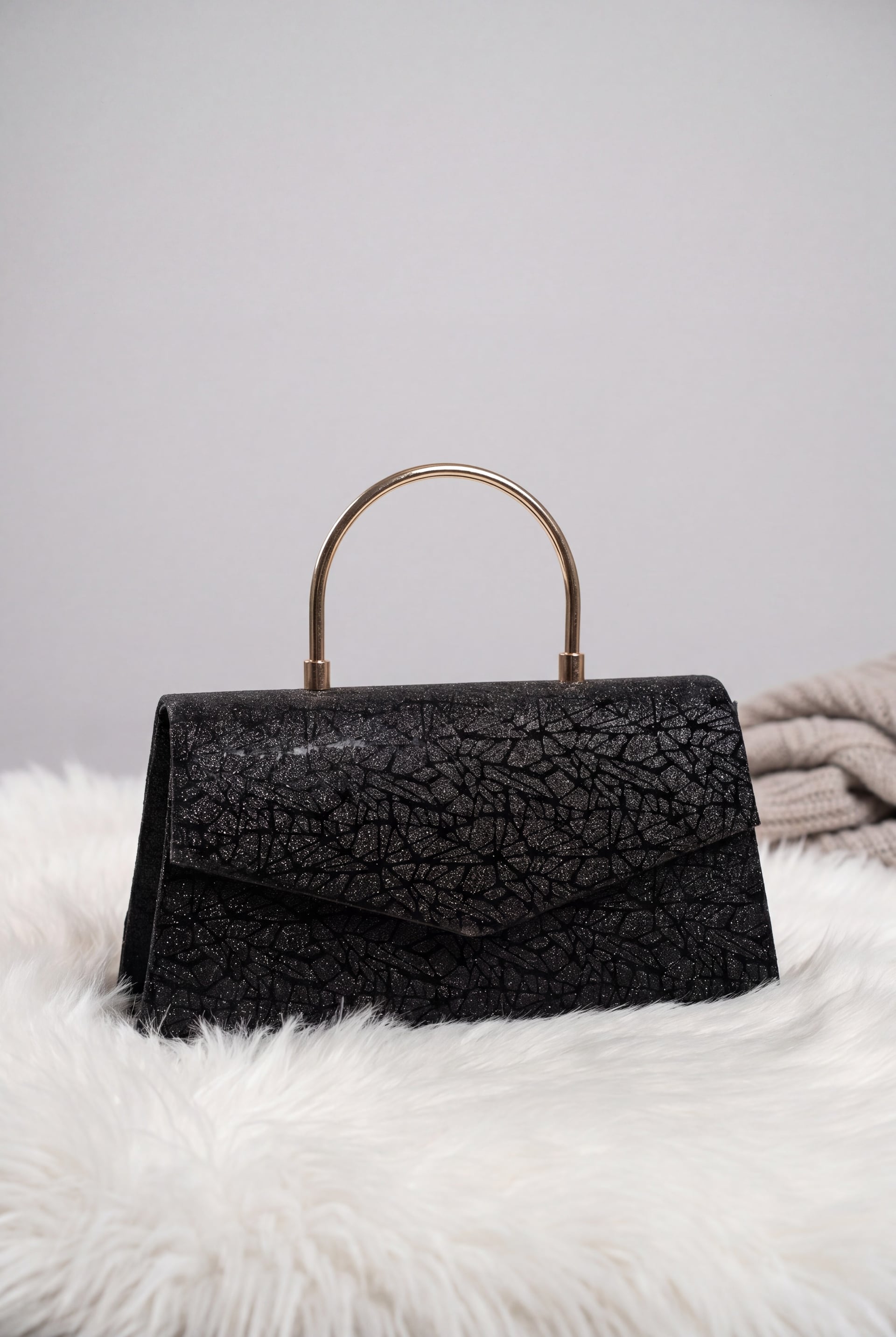 Black Metallic Handle Chain Envelope Clutch Evening Bag - Podyumplus - by Peralane - photo 2