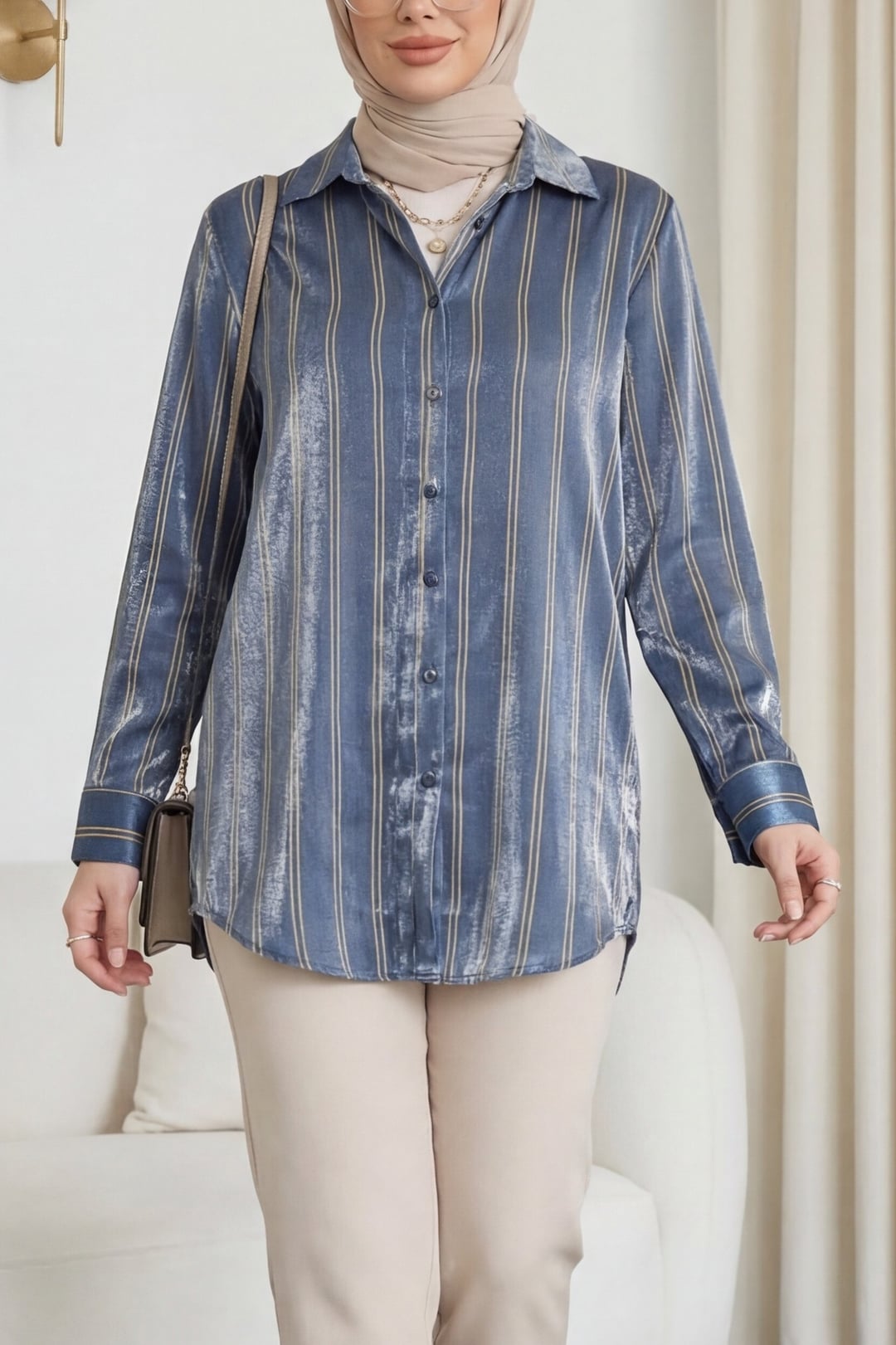 Striped Sheen Blouse - Indigo - Podyumplus - by Peralane