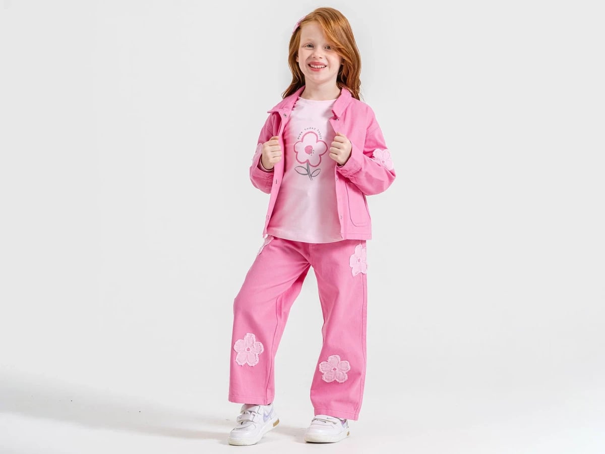 Girls' 3-Piece Set with Floral Print Jacket, T-Shirt, and Trousers - Ecolkiz - by Peralane