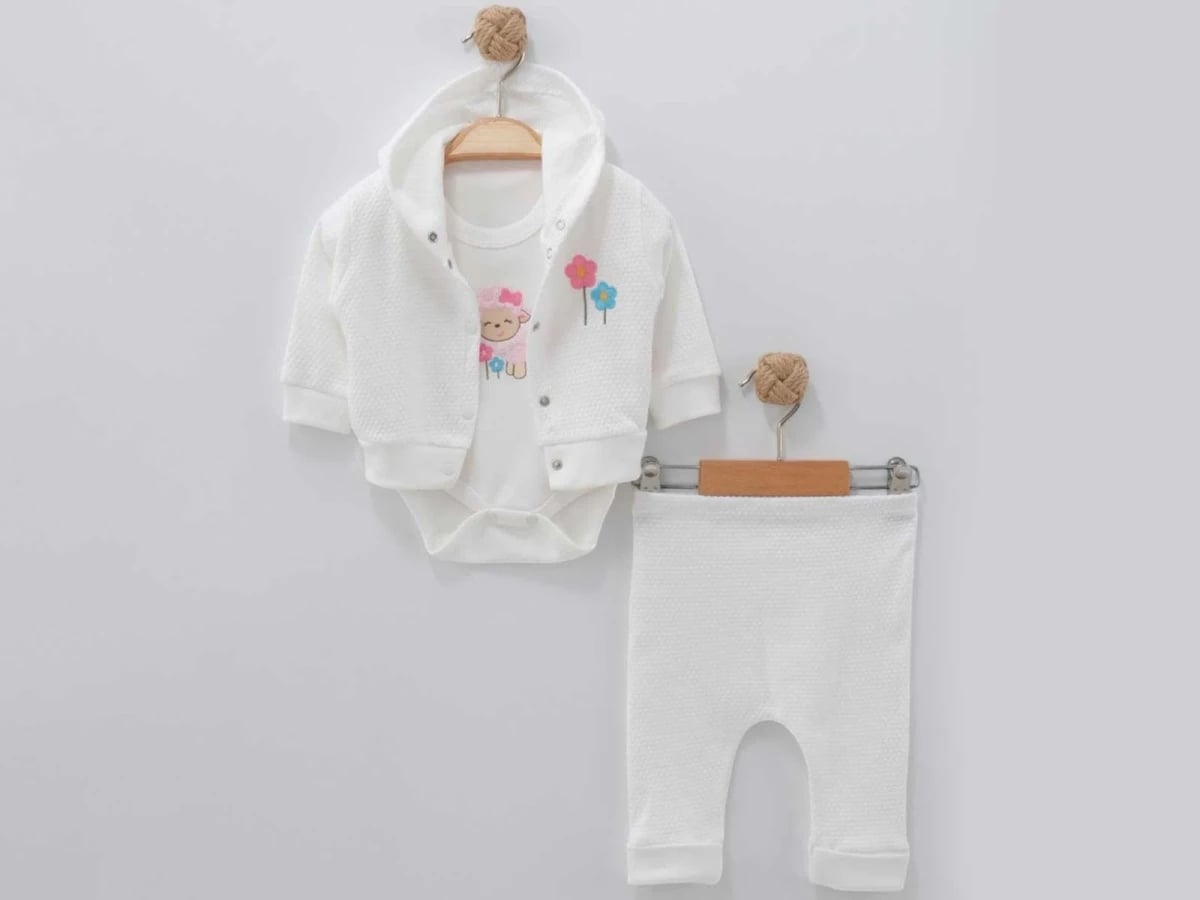 Baby Girls' Embroidered Sheep 3-Piece Set (White) - Nayinom - by Peralane