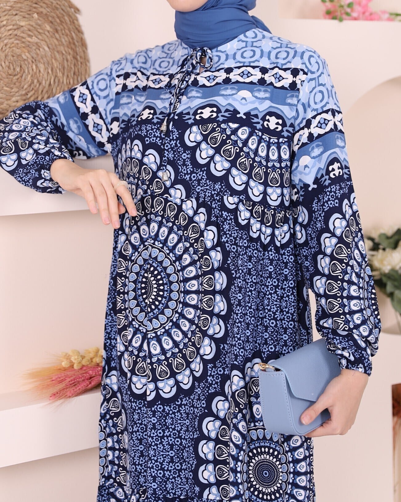 Tie-Neck Patterned Maxi Dress in Navy - Podyumplus - by Peralane - photo 5